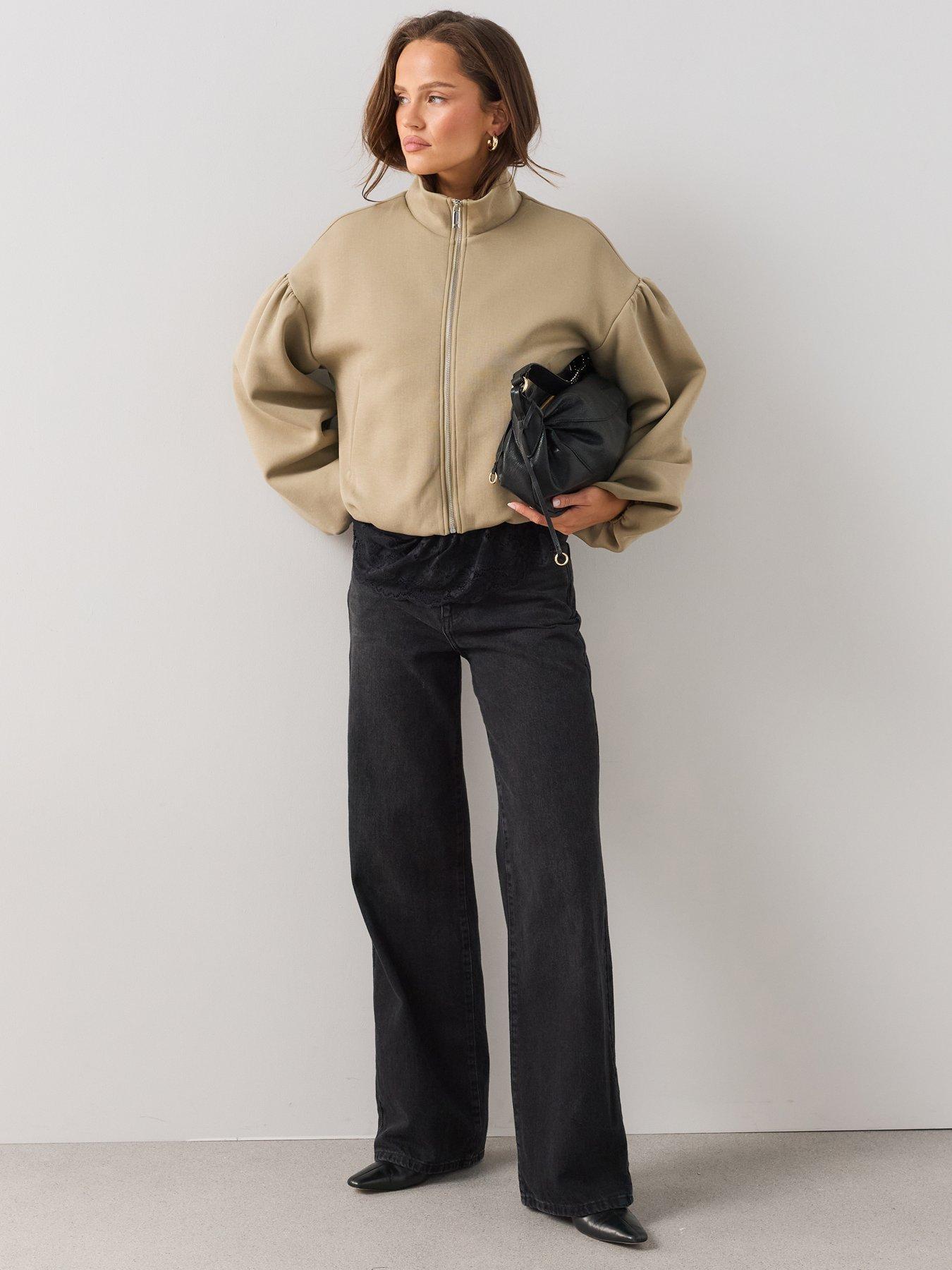 Image 1 of 7 of The Very Collection Funnel Neck Bubble Hem Jacket - Green