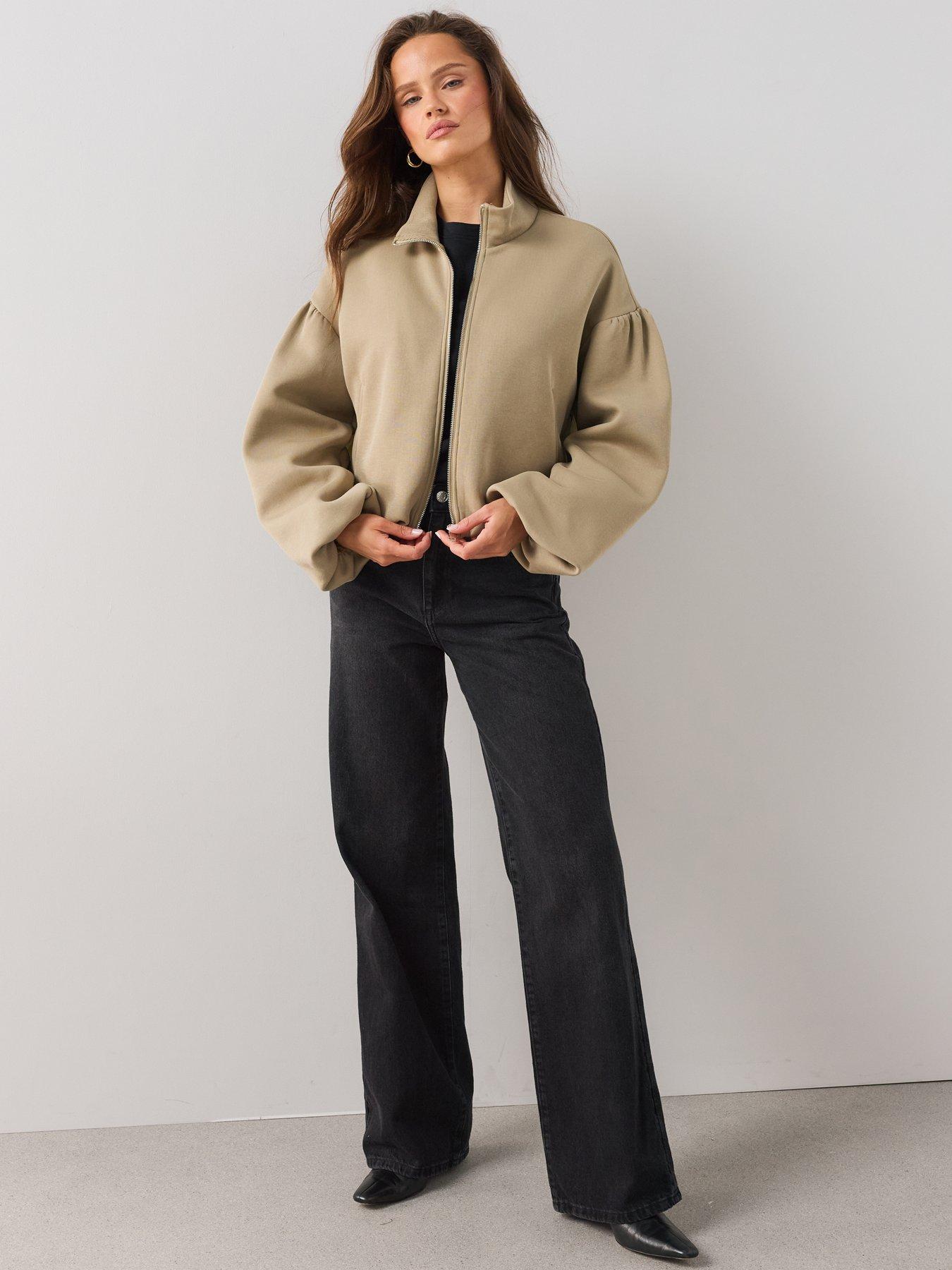 Image 3 of 7 of The Very Collection Funnel Neck Bubble Hem Jacket - Green