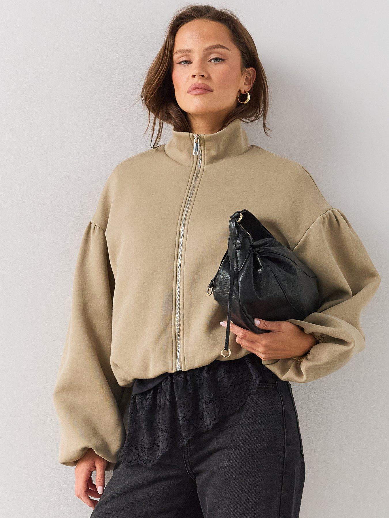 Image 4 of 7 of The Very Collection Funnel Neck Bubble Hem Jacket - Green