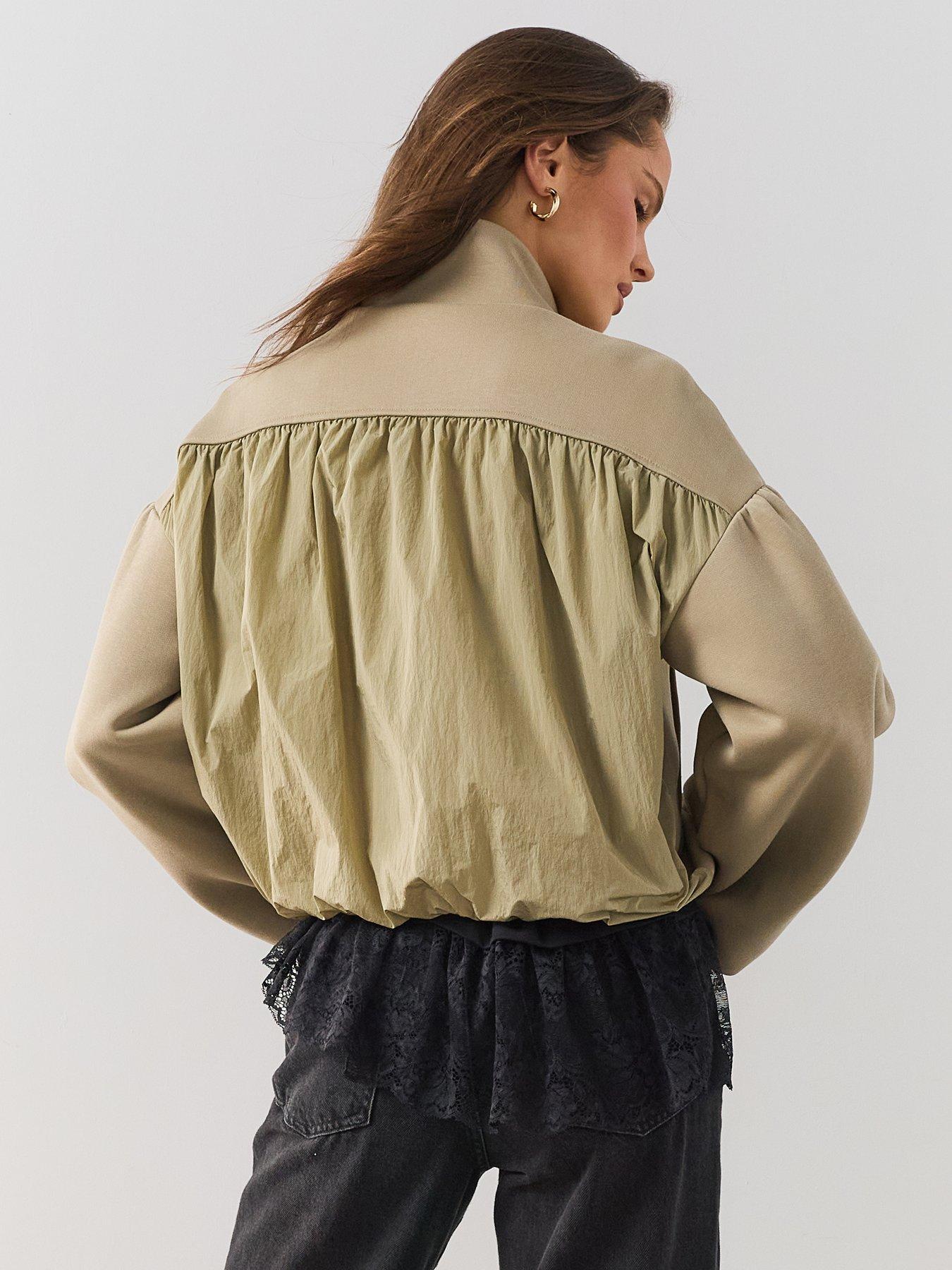 Image 6 of 7 of The Very Collection Funnel Neck Bubble Hem Jacket - Green