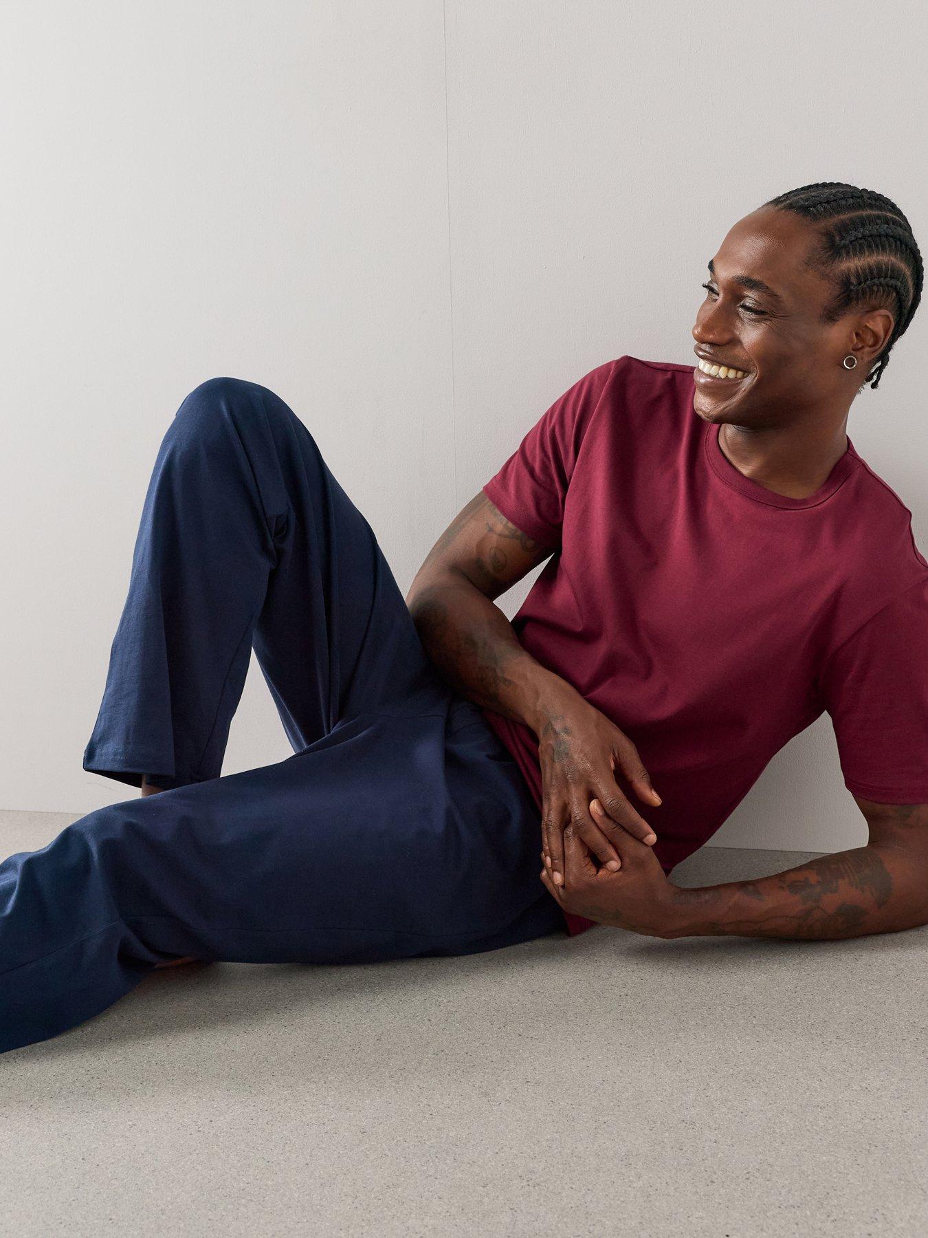 Image 1 of 7 of The Very Collection Essential Short Sleeve T-Shirt &amp; Trouser Pyjama Set - Burgundy/Navy