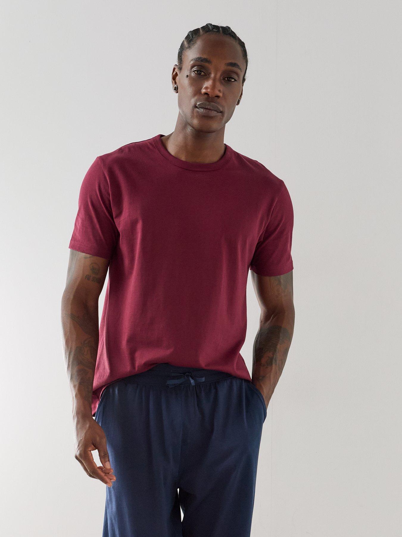 Image 4 of 7 of The Very Collection Essential Short Sleeve T-Shirt &amp; Trouser Pyjama Set - Burgundy/Navy