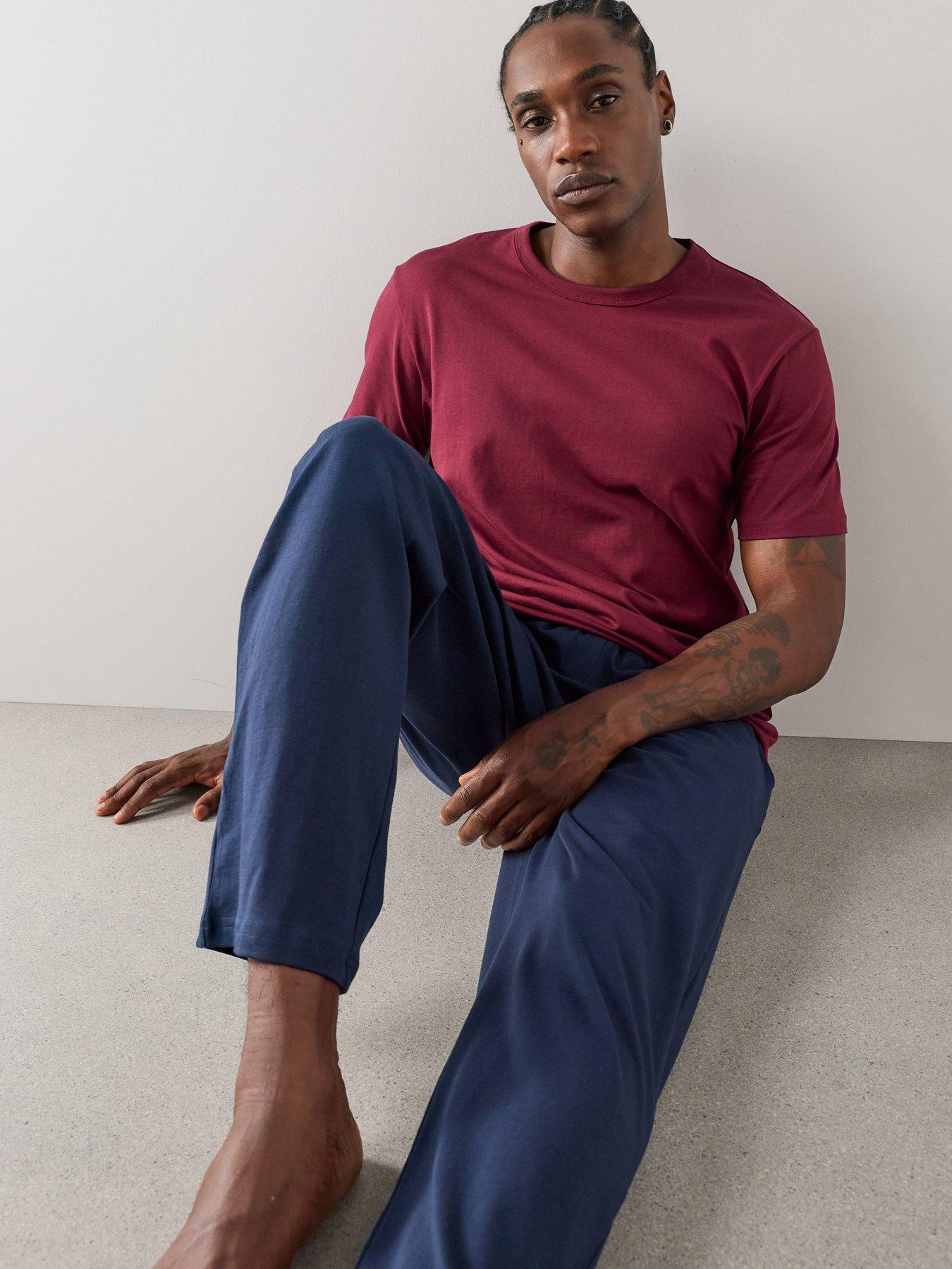 Image 5 of 7 of The Very Collection Essential Short Sleeve T-Shirt &amp; Trouser Pyjama Set - Burgundy/Navy
