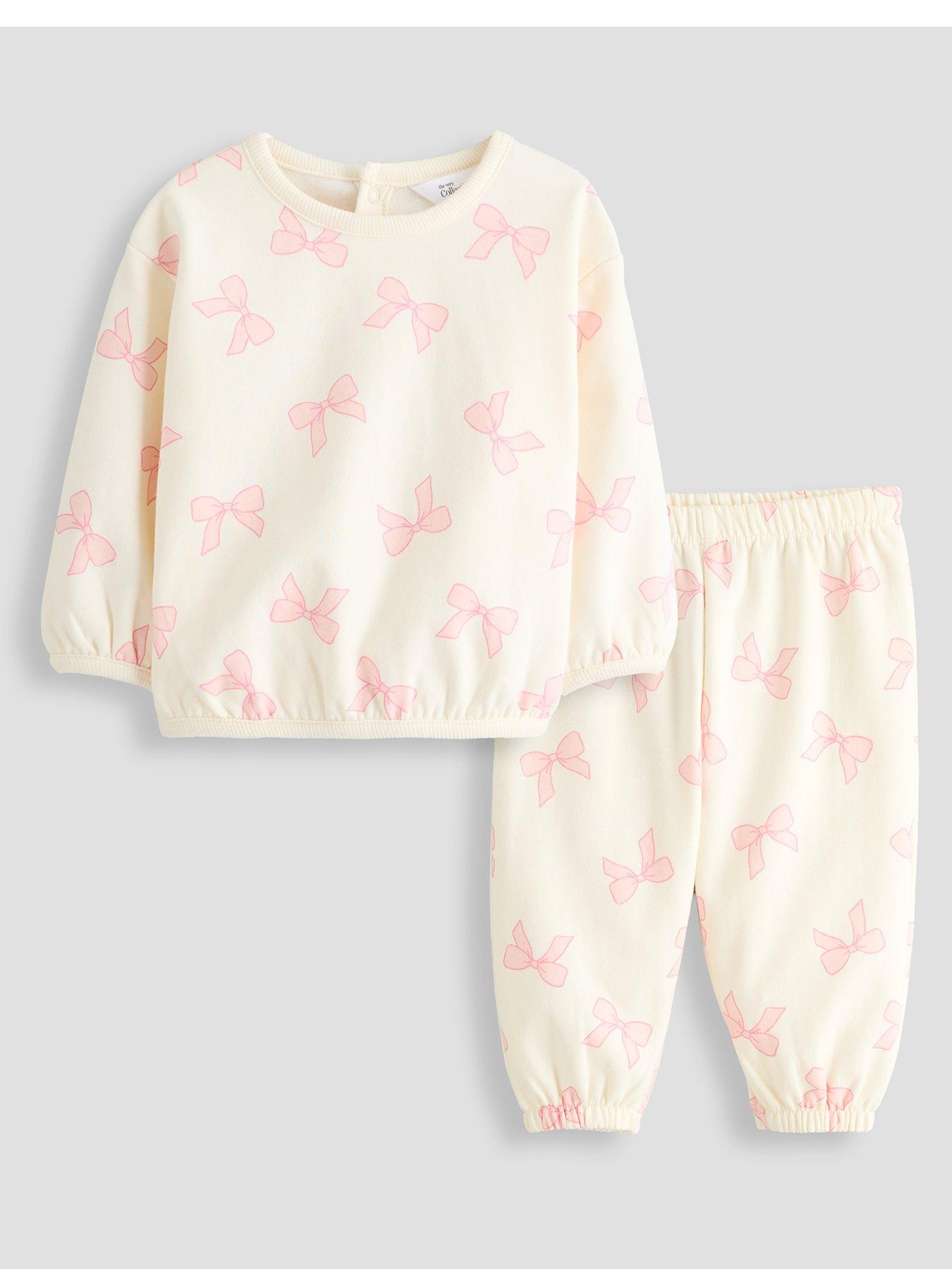 Image 1 of 6 of The Very Collection Baby Girls Bow Print Jog Set (0-3 months - 18-24 months) - Cream
