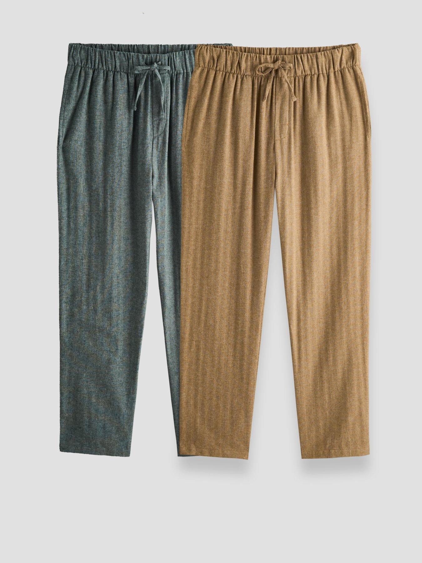 The Very Collection Men's Brushed Pyjama Trousers 2 Pack - Brown/Green