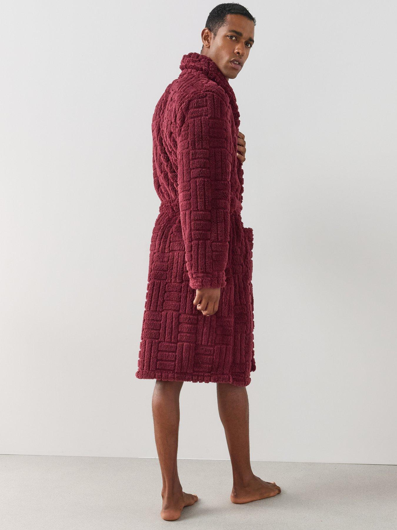 Image 2 of 7 of The Very Collection Mens Jacquard Fleece Tie Waist Dressing Gown - Burgundy