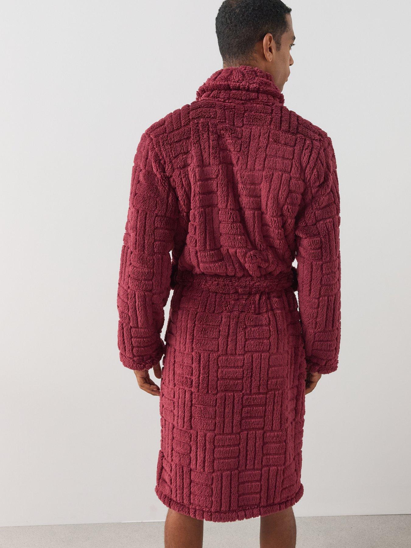 Image 5 of 7 of The Very Collection Mens Jacquard Fleece Tie Waist Dressing Gown - Burgundy