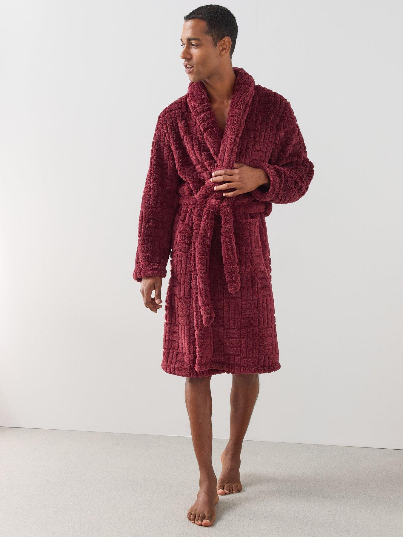 Image 6 of 7 of The Very Collection Mens Jacquard Fleece Tie Waist Dressing Gown - Burgundy