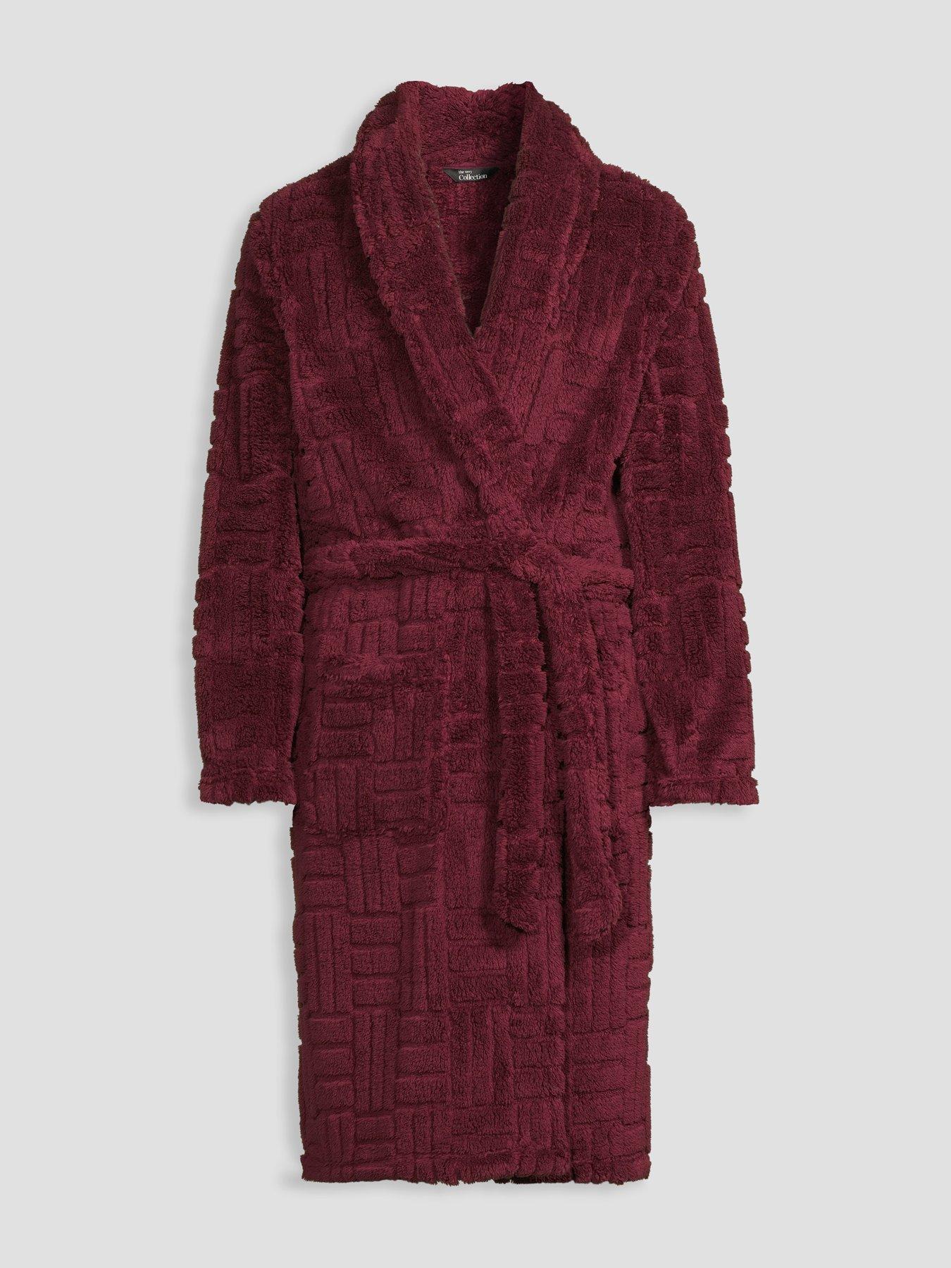 Image 7 of 7 of The Very Collection Mens Jacquard Fleece Tie Waist Dressing Gown - Burgundy