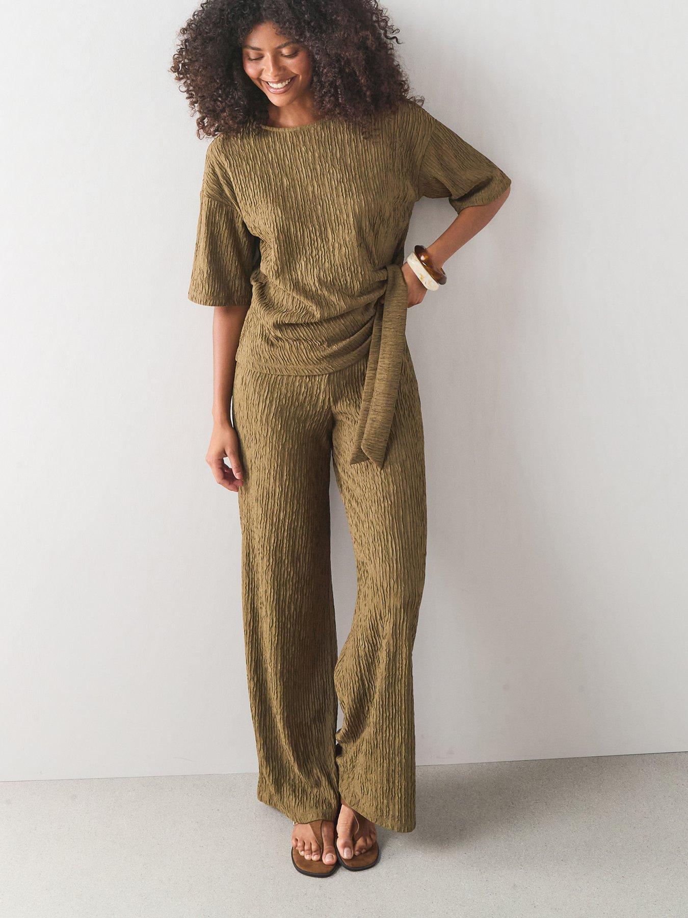 The Very Collection Textured Wide Leg Trouser Co-Ord - Taupe