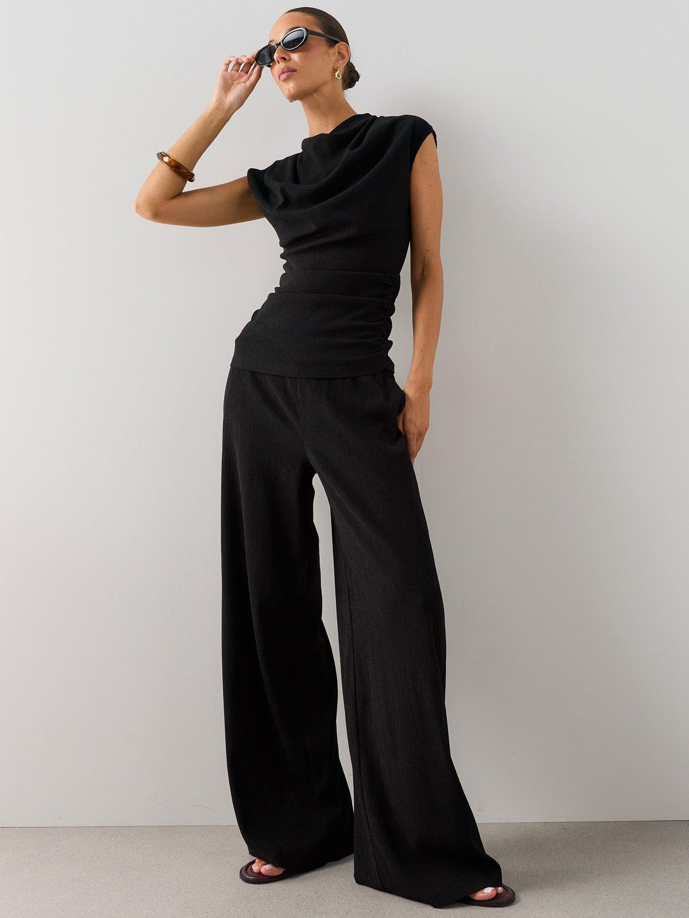 The Very Collection Textured Stretch Wide Leg Trouser - Black