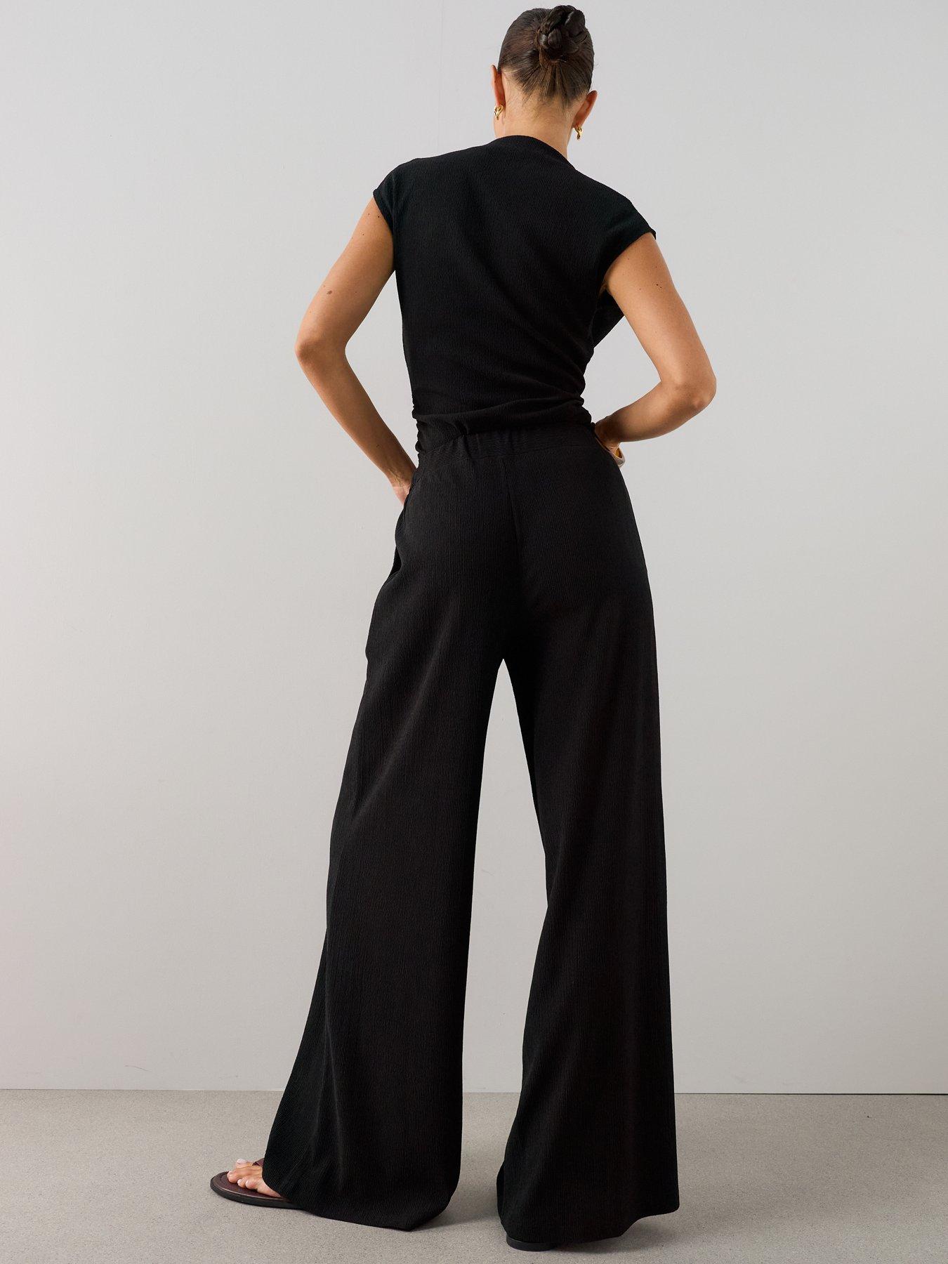 Image 2 of 7 of The Very Collection Textured Stretch Wide Leg Trouser - Black