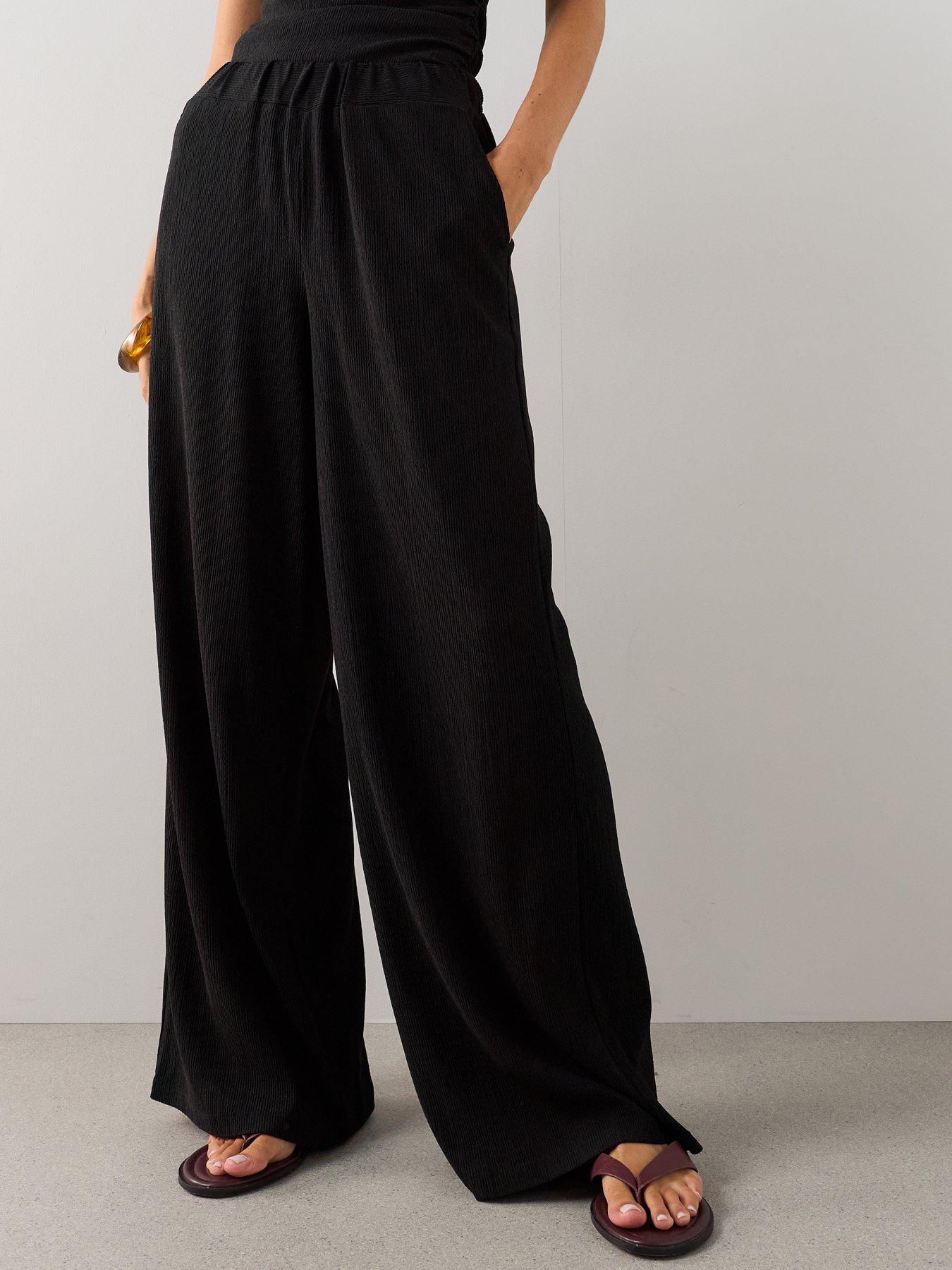 Image 3 of 7 of The Very Collection Textured Stretch Wide Leg Trouser - Black
