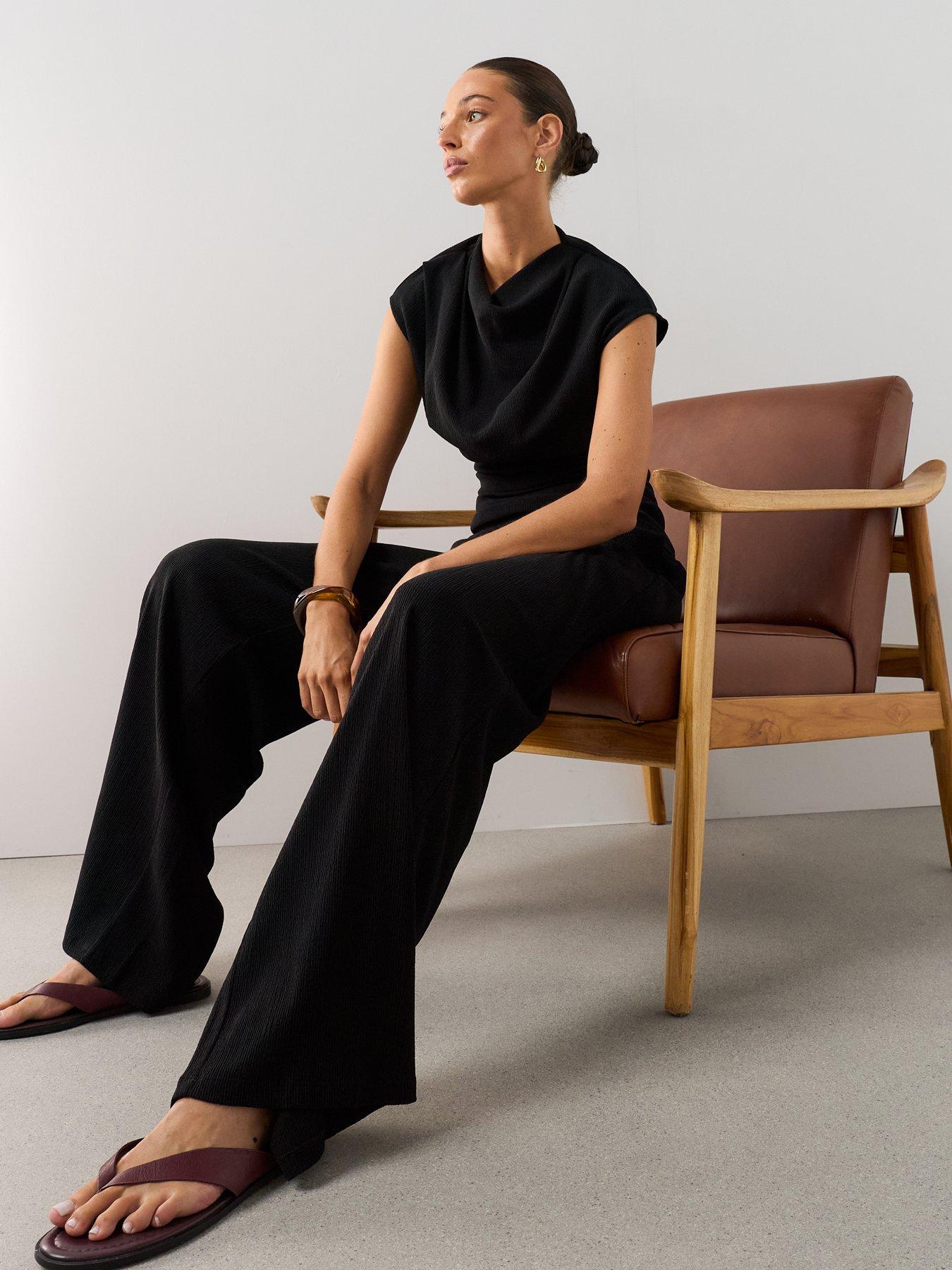 Image 4 of 7 of The Very Collection Textured Stretch Wide Leg Trouser - Black