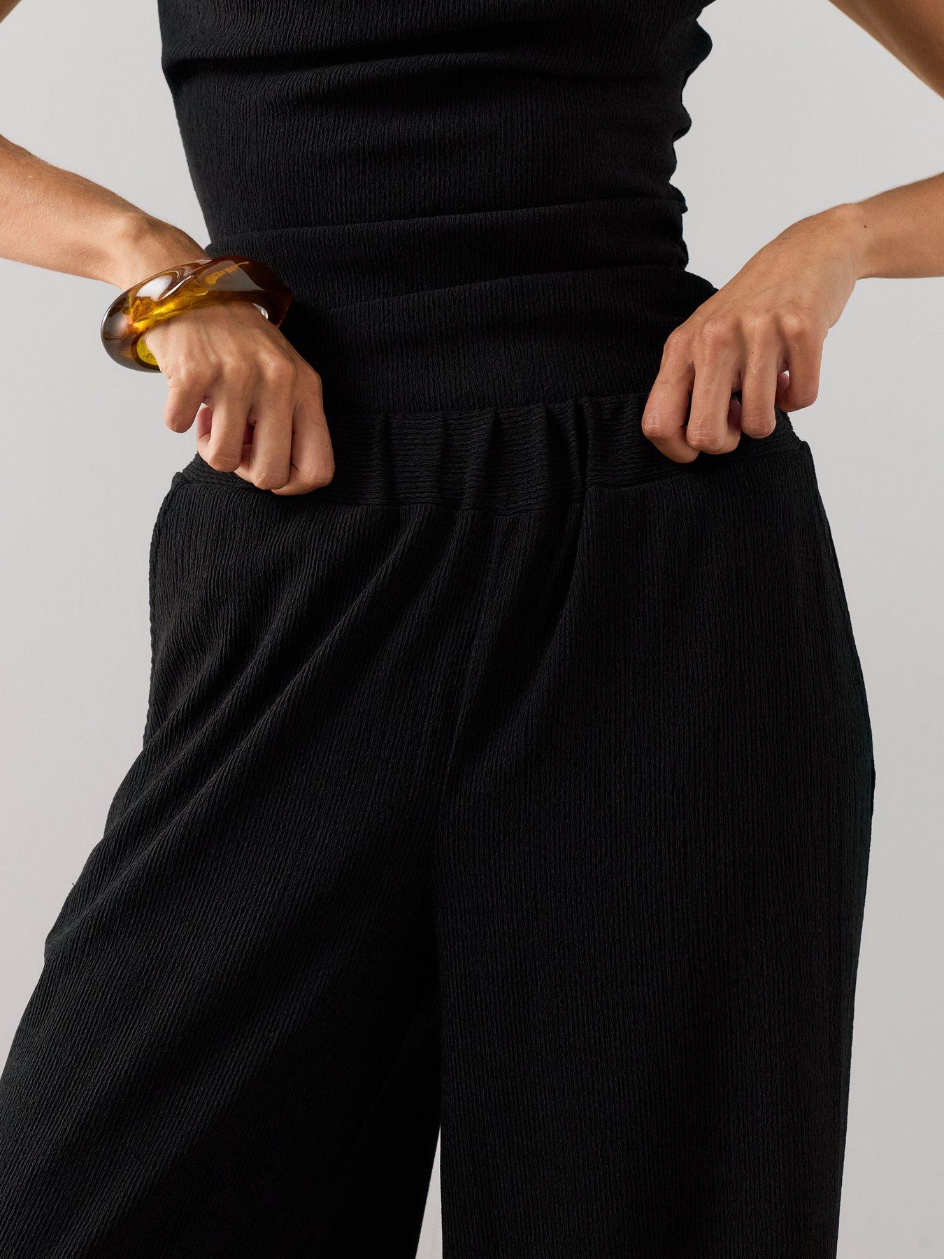 Image 6 of 7 of The Very Collection Textured Stretch Wide Leg Trouser - Black