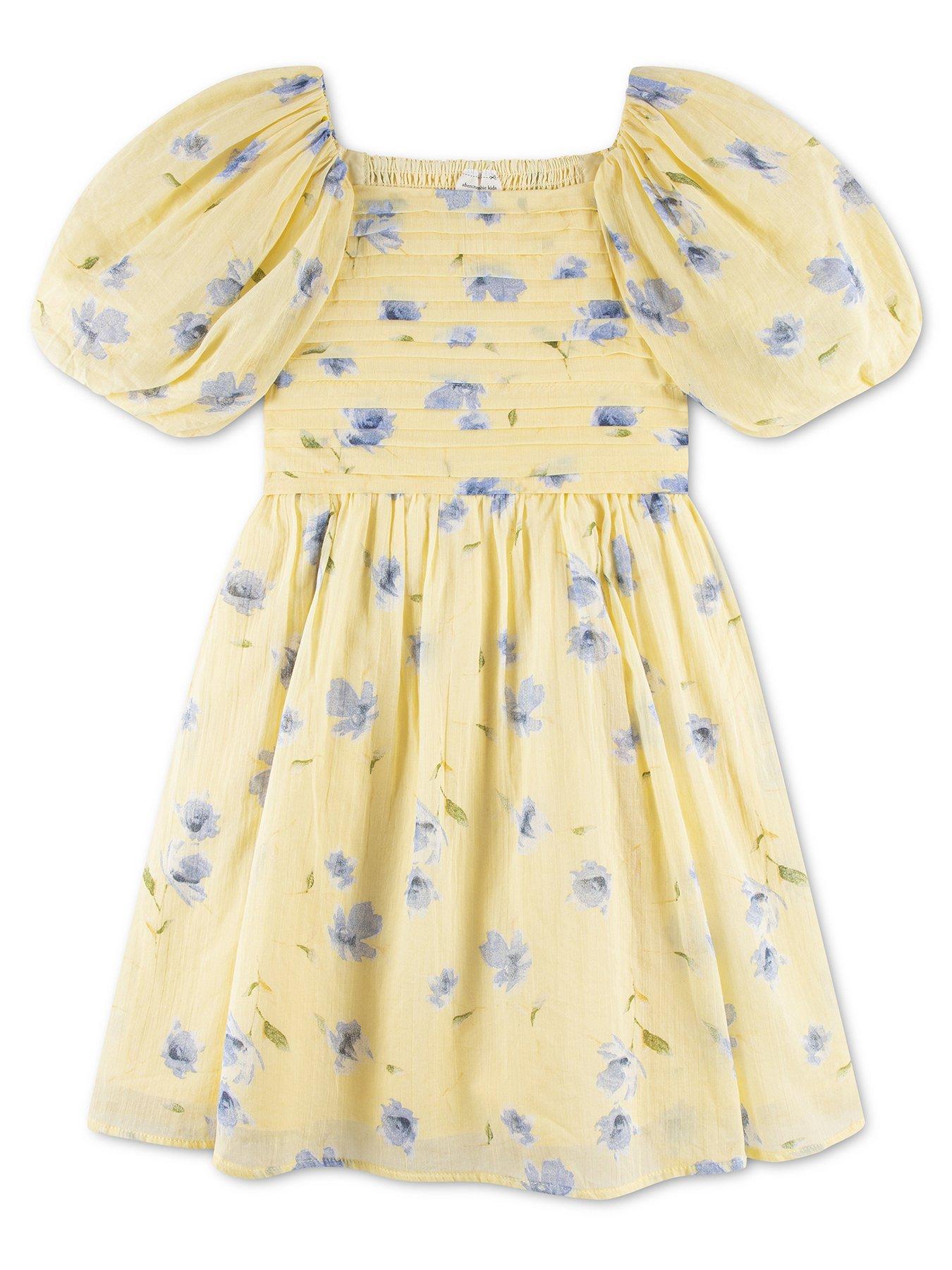 Abercrombie & Fitch Girls Emerson Gauze Puff Sleeve Dress - Yellow