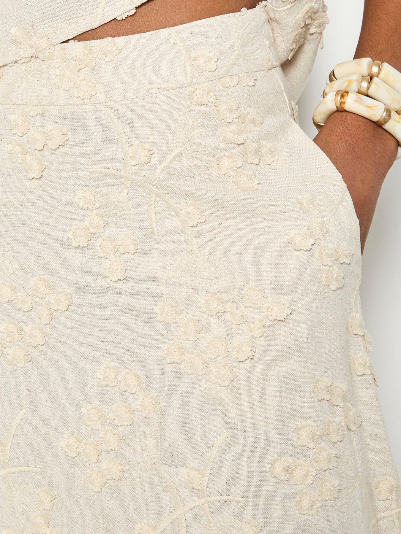 Image 4 of 4 of Apricot Dandelion Embroidered Skirt - Cream