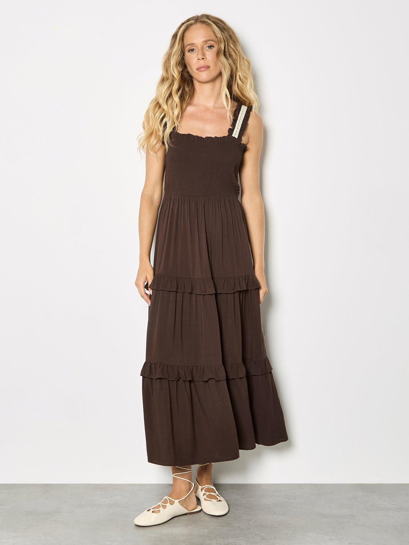 Image 1 of 4 of Apricot Smocked Tierred Crochet Dress