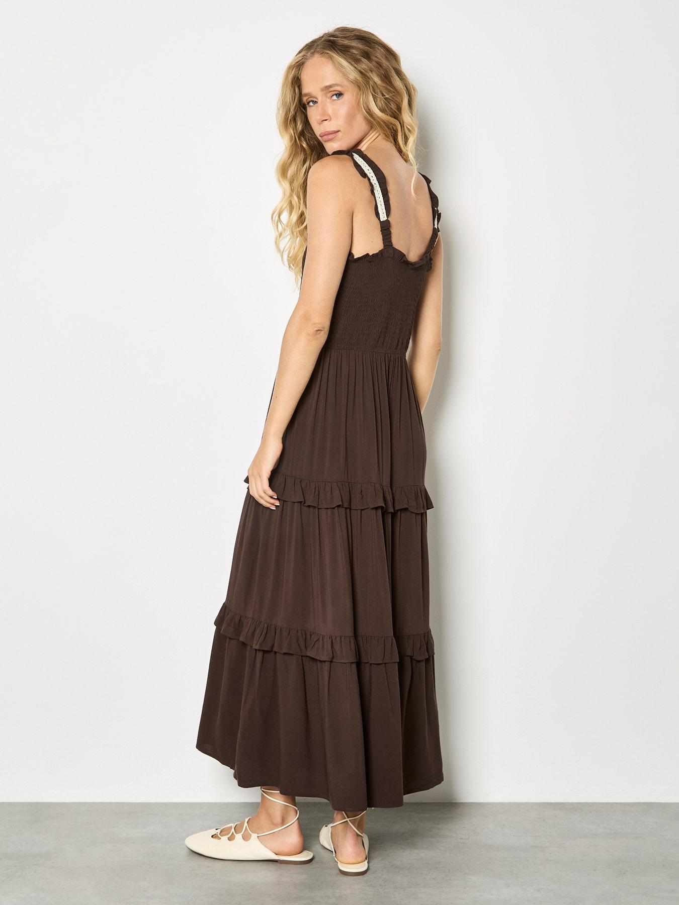 Image 2 of 4 of Apricot Smocked Tierred Crochet Dress