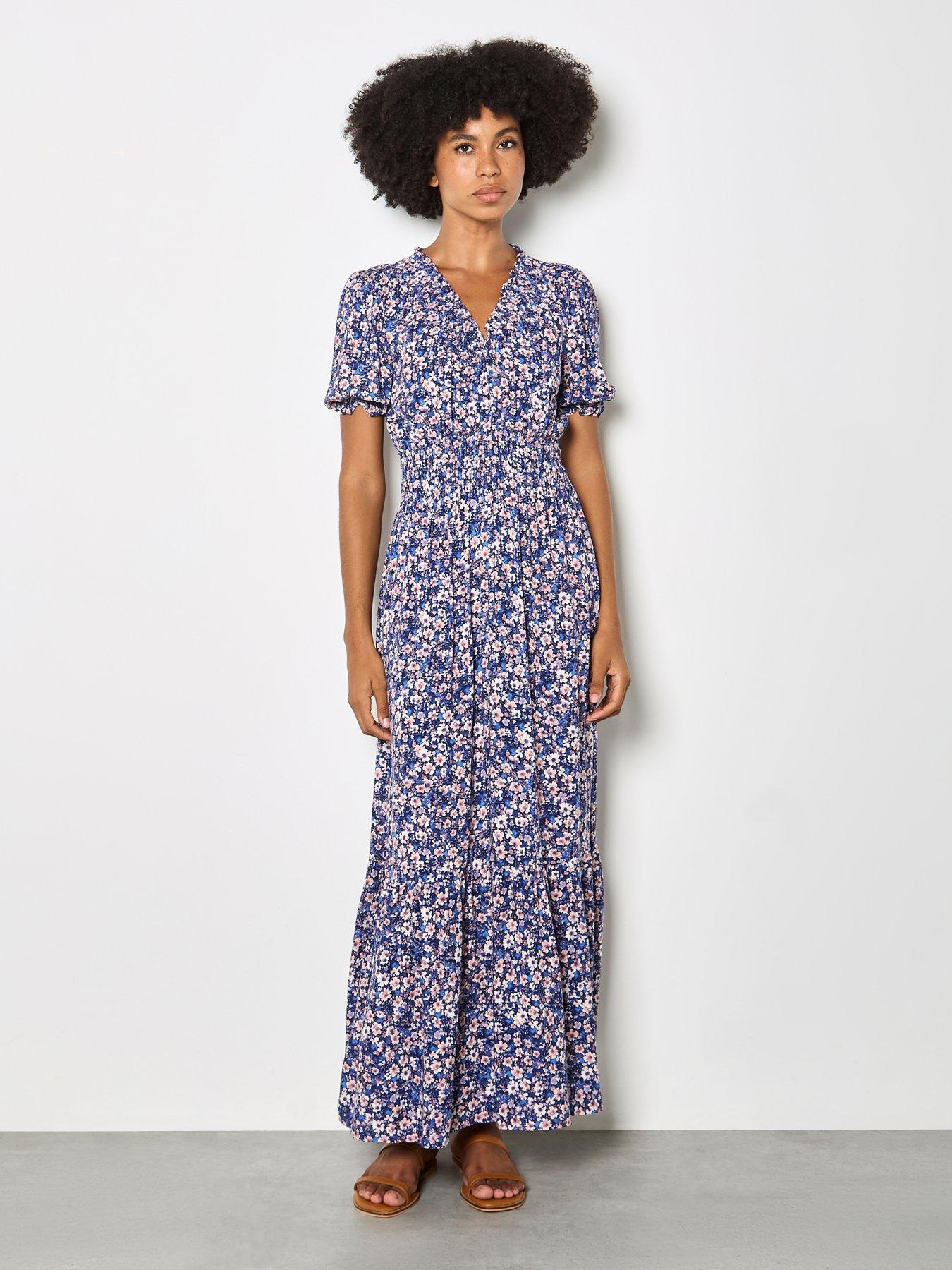 Image 1 of 4 of Apricot Smock V Neck Floral Midi Dress