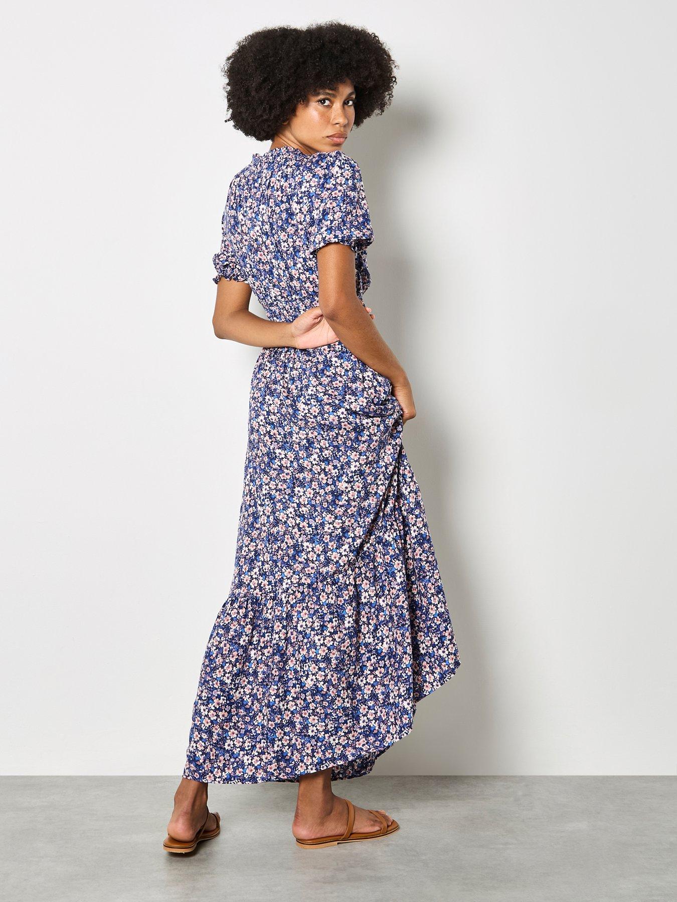 Image 2 of 4 of Apricot Smock V Neck Floral Midi Dress