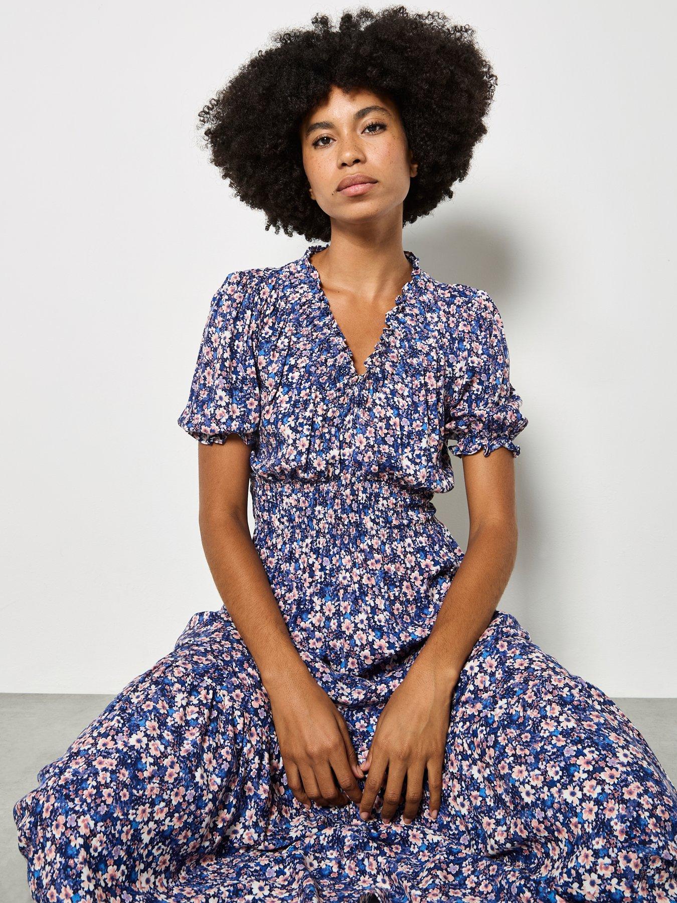 Image 3 of 4 of Apricot Smock V Neck Floral Midi Dress