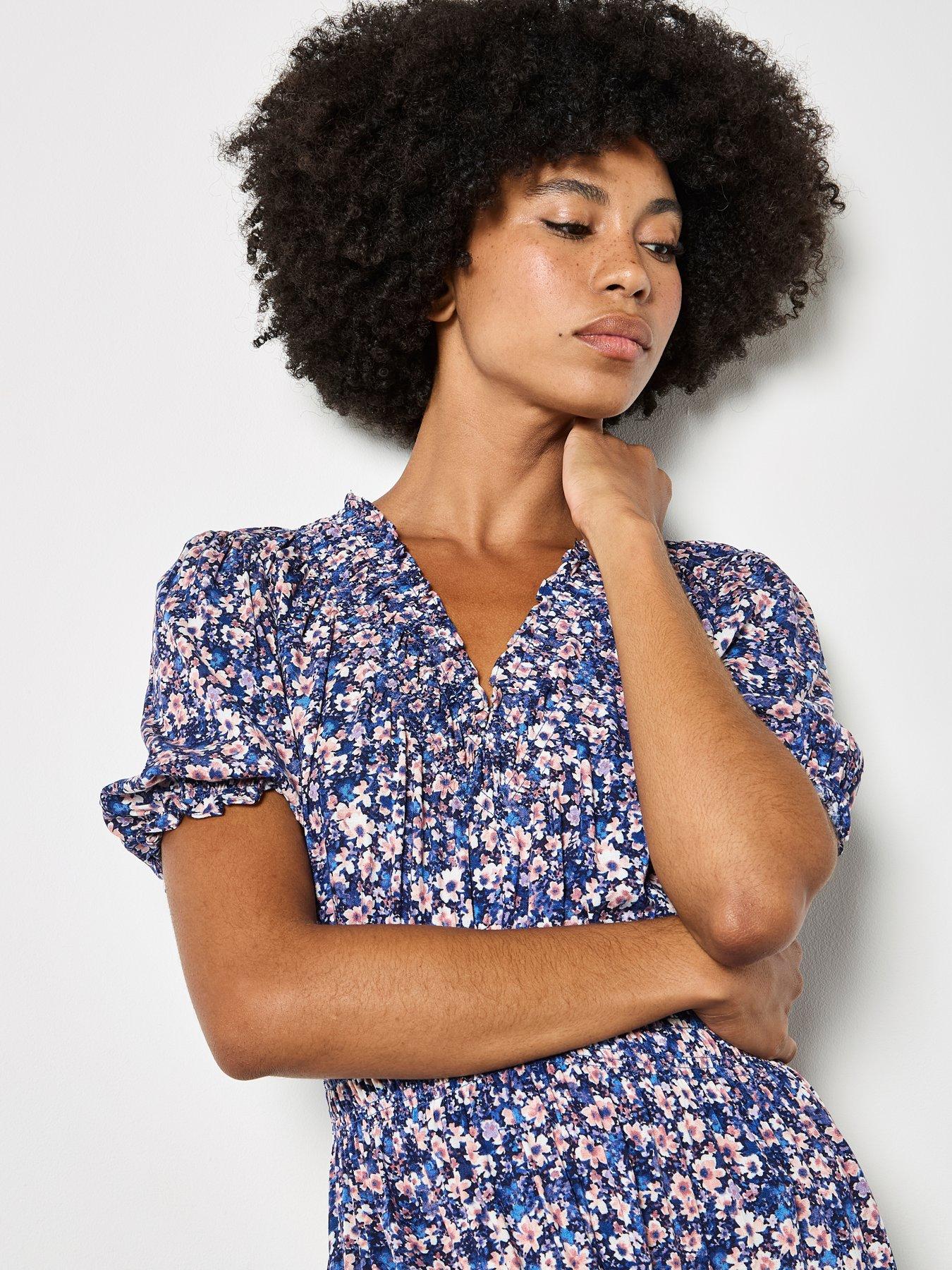 Image 4 of 4 of Apricot Smock V Neck Floral Midi Dress