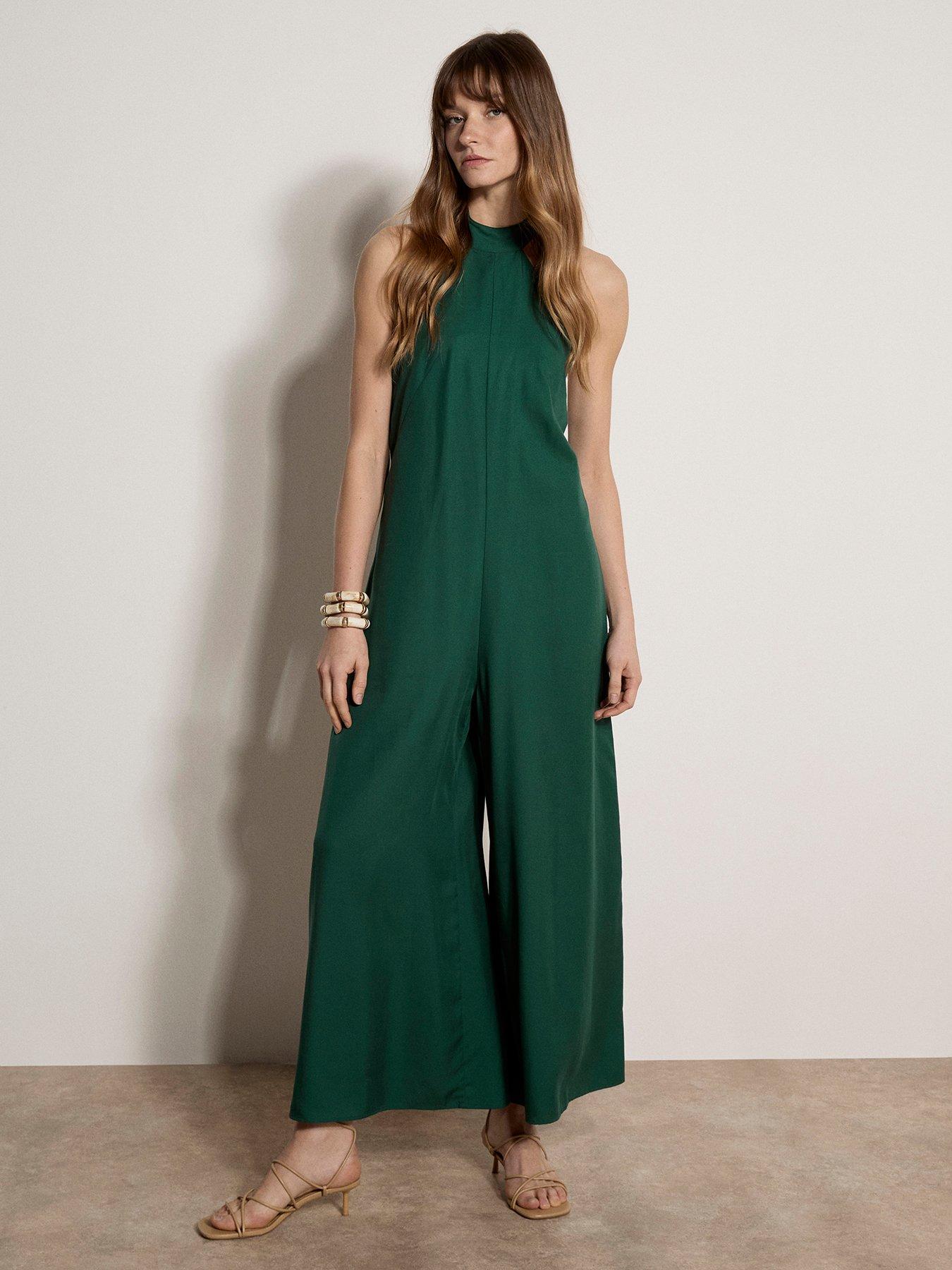 Image 1 of 4 of Apricot Linen Mix Halter Neck Jumpsuit