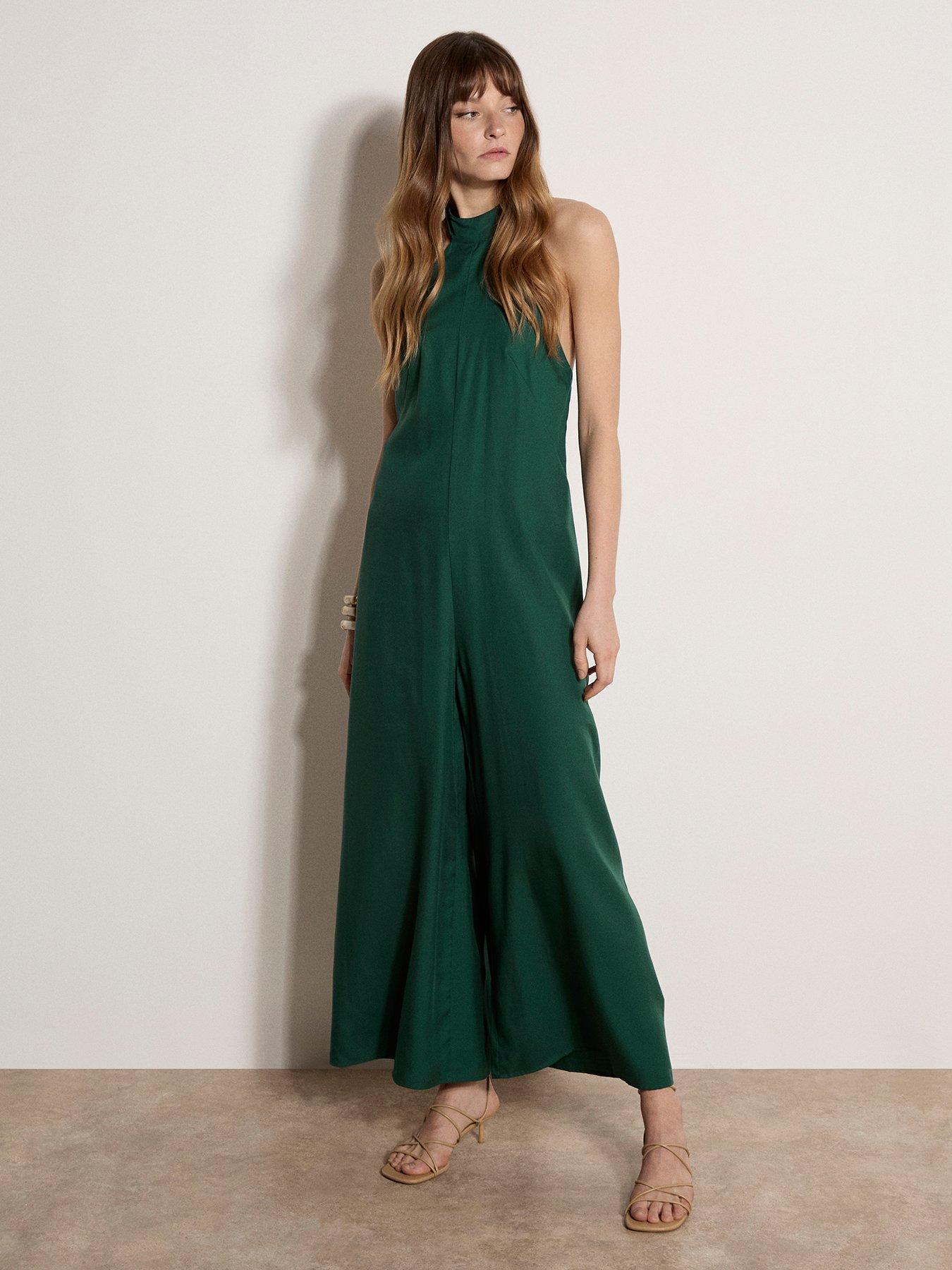 Image 3 of 4 of Apricot Linen Mix Halter Neck Jumpsuit