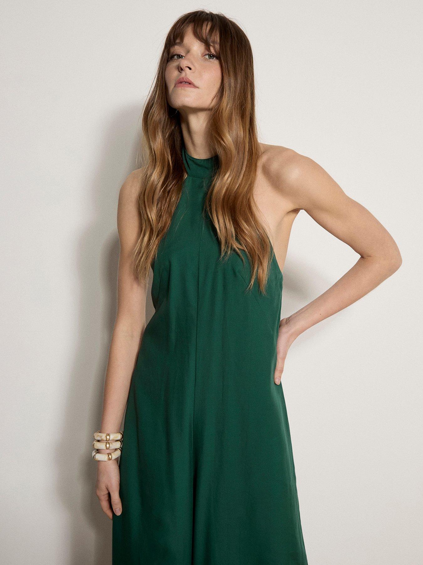 Image 4 of 4 of Apricot Linen Mix Halter Neck Jumpsuit