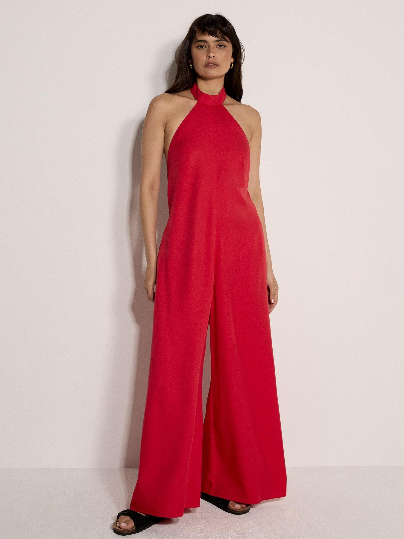 Apricot Linen Mix Halter Neck Jumpsuit