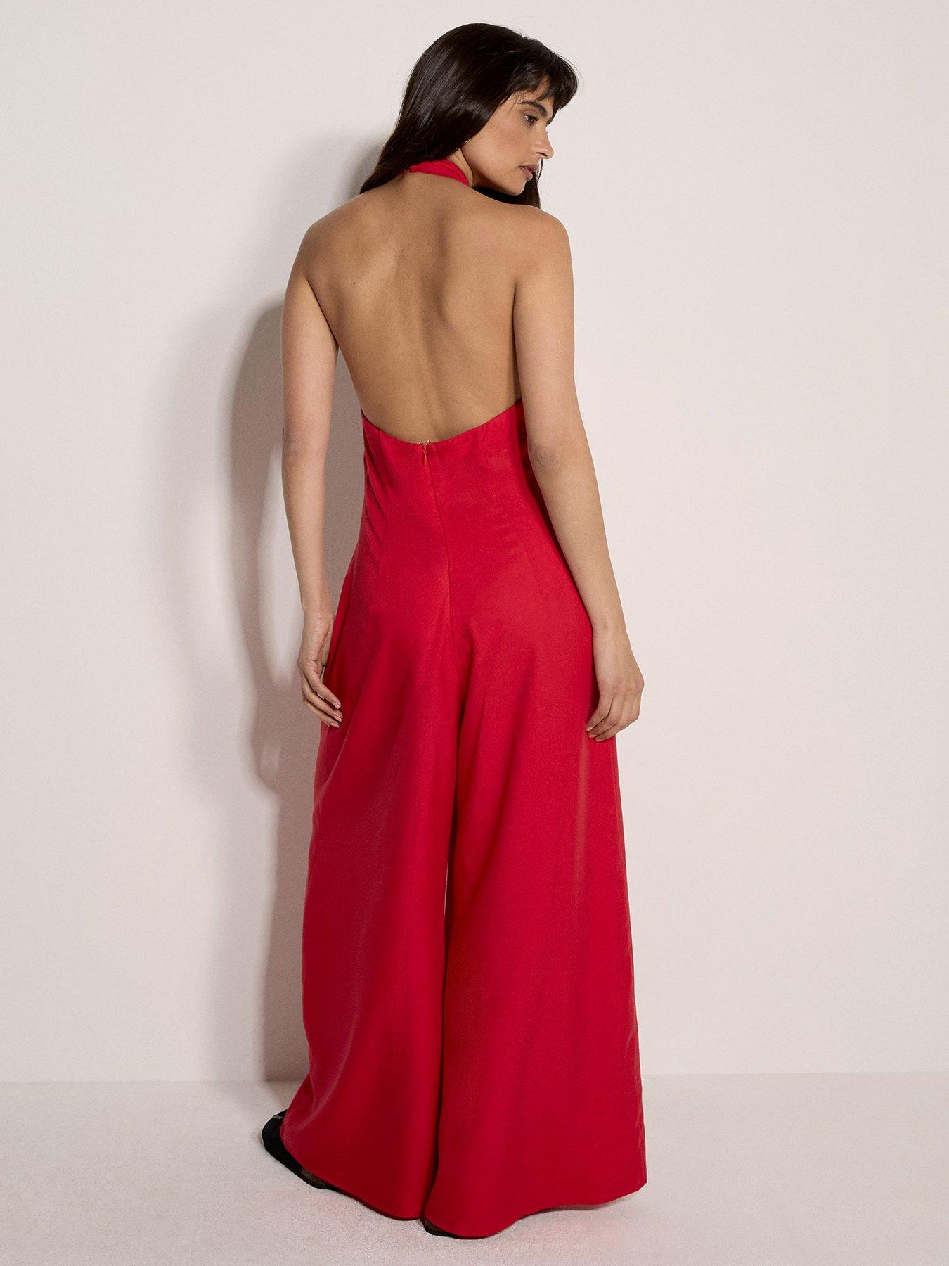 Image 2 of 5 of Apricot Linen Mix Halter Neck Jumpsuit