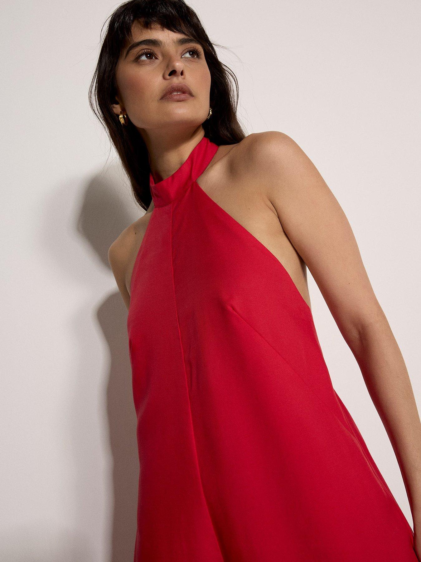 Image 4 of 5 of Apricot Linen Mix Halter Neck Jumpsuit