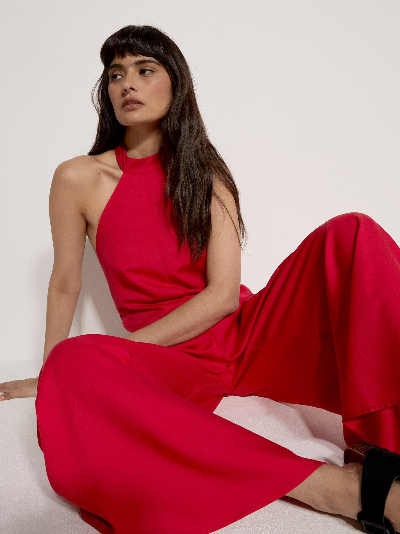 Image 5 of 5 of Apricot Linen Mix Halter Neck Jumpsuit