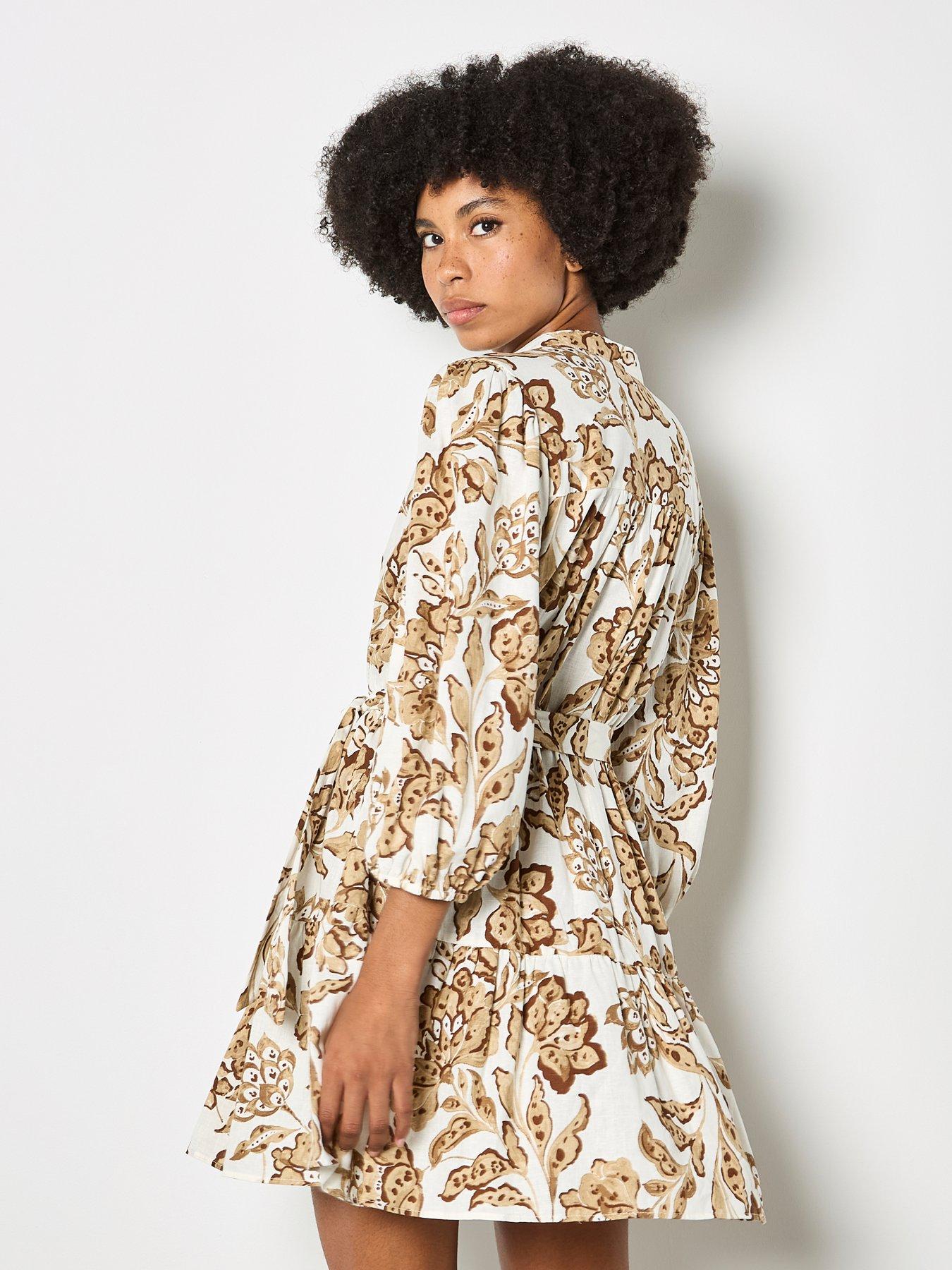 Image 2 of 4 of Apricot Boho Painterly Sarsa Prnt Dress