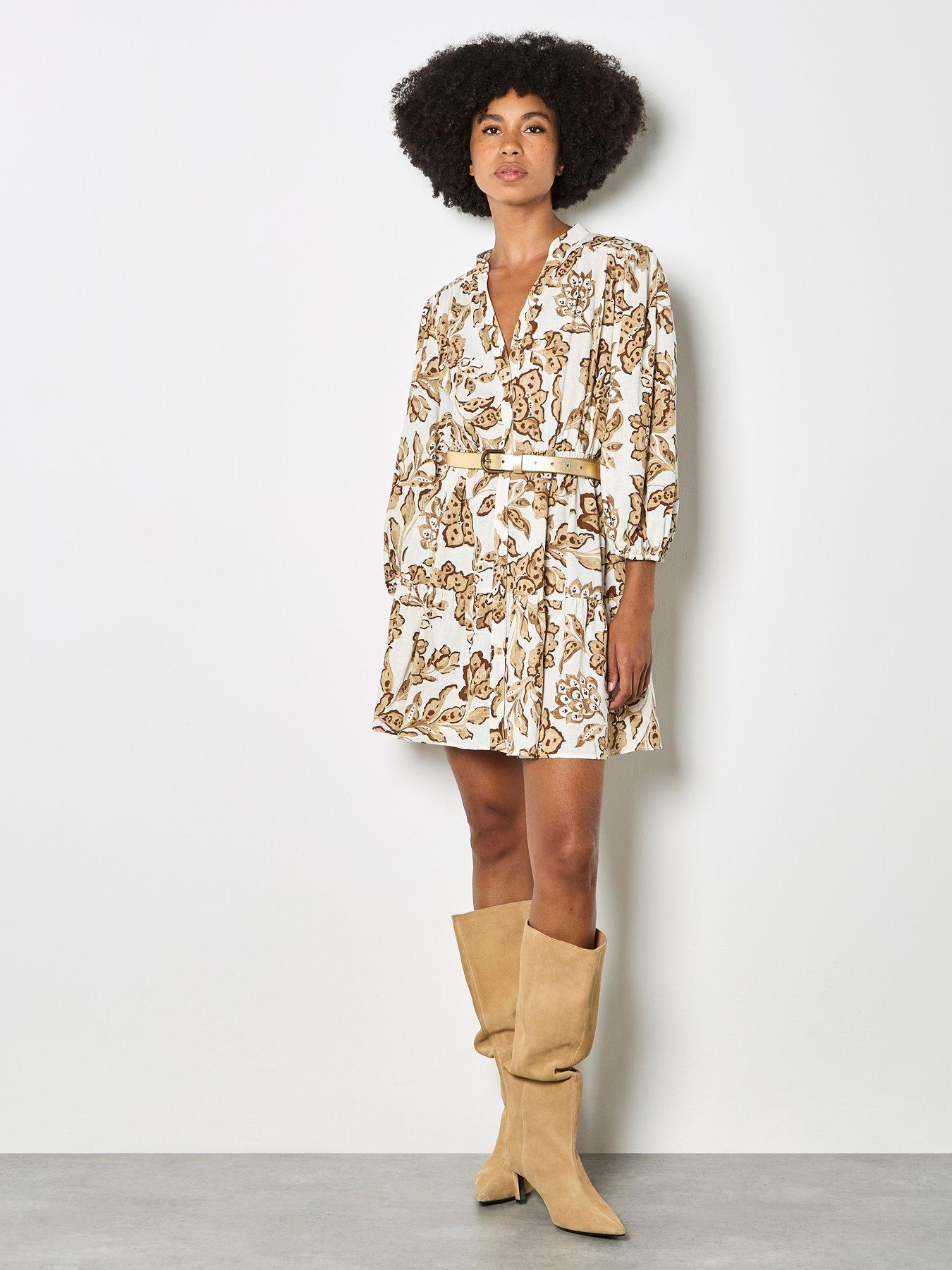 Image 3 of 4 of Apricot Boho Painterly Sarsa Prnt Dress