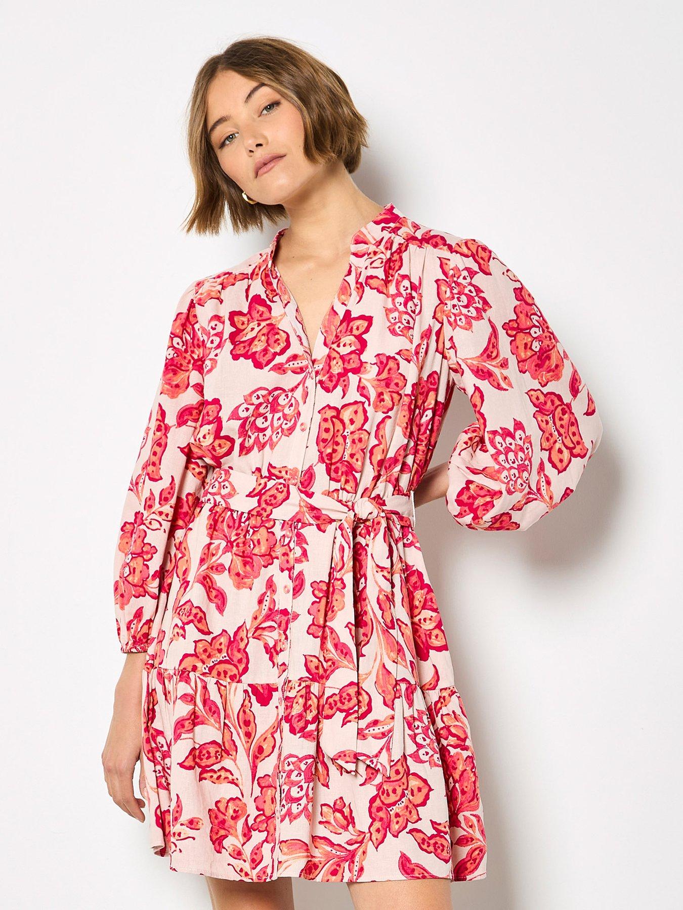 Apricot Boho Painterly Sarsa Print Dress