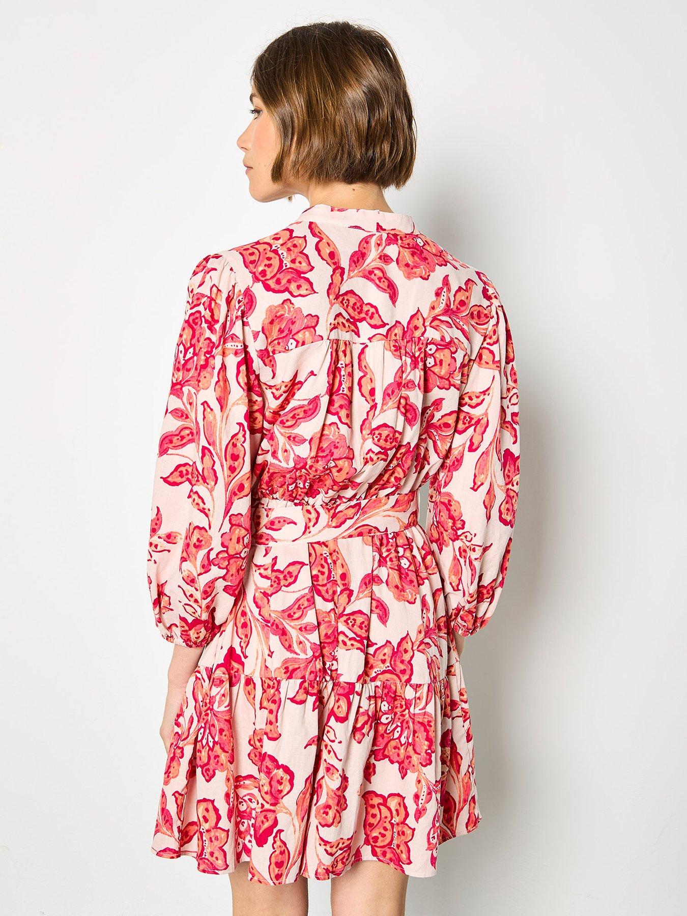Image 2 of 4 of Apricot Boho Painterly Sarsa Prnt Dress