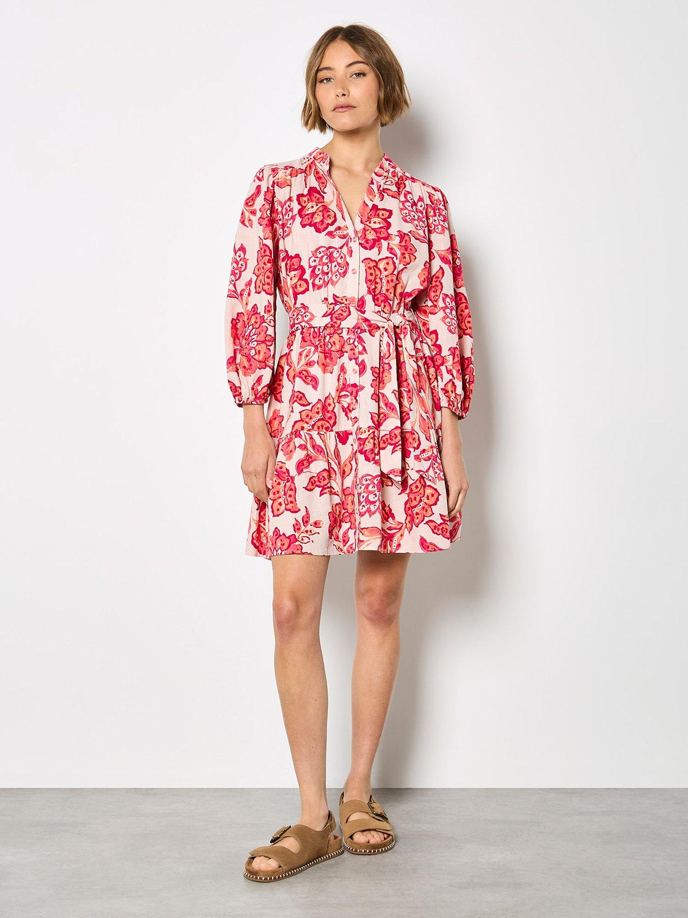 Image 3 of 4 of Apricot Boho Painterly Sarsa Prnt Dress