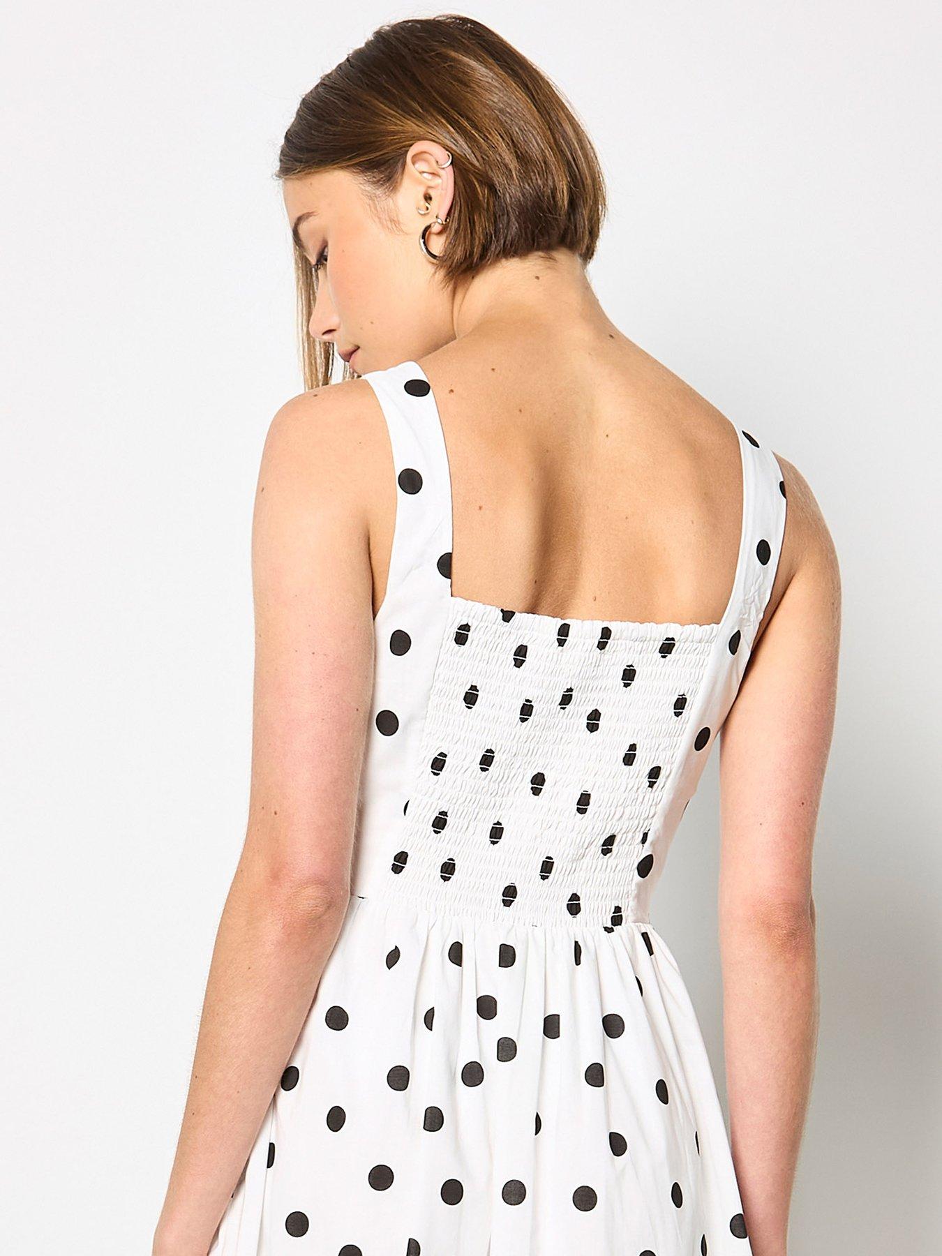 Image 2 of 5 of Apricot Polka Dot A-Line Midi Dress