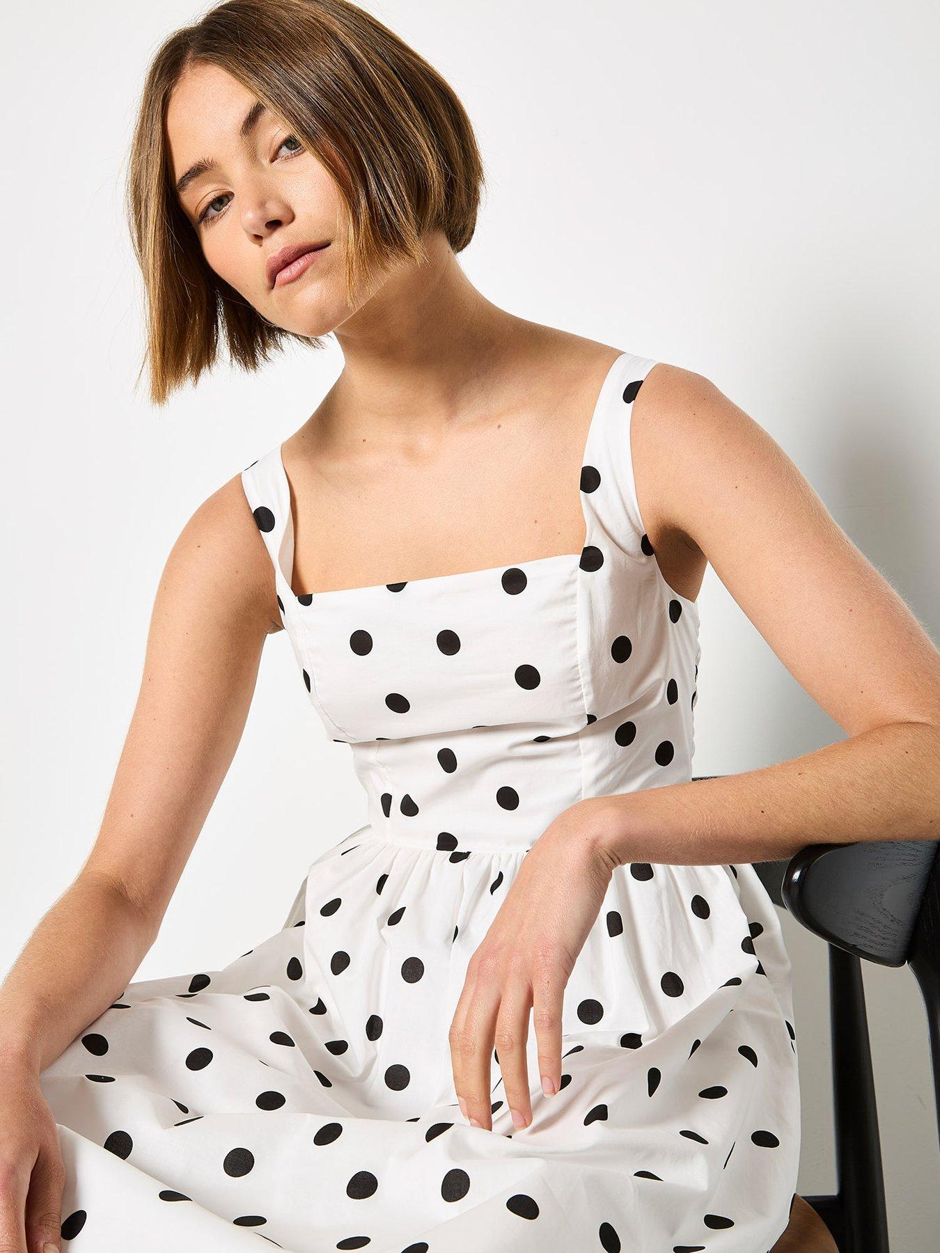 Image 3 of 5 of Apricot Polka Dot A-Line Midi Dress