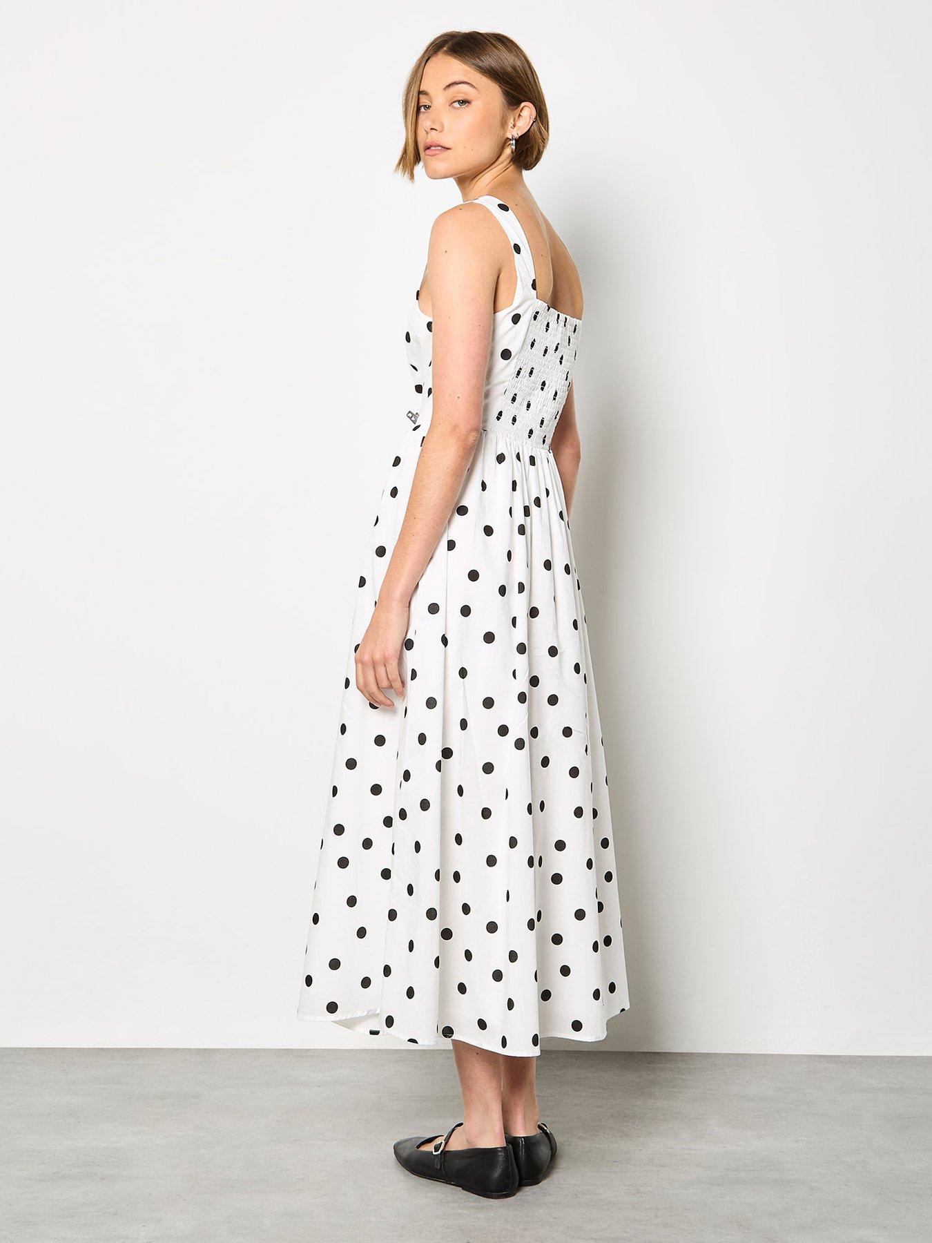 Image 5 of 5 of Apricot Polka Dot A-Line Midi Dress