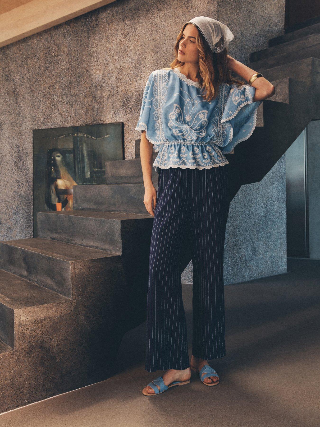 Apricot Pinstripe Linen Wide Leg Trouser