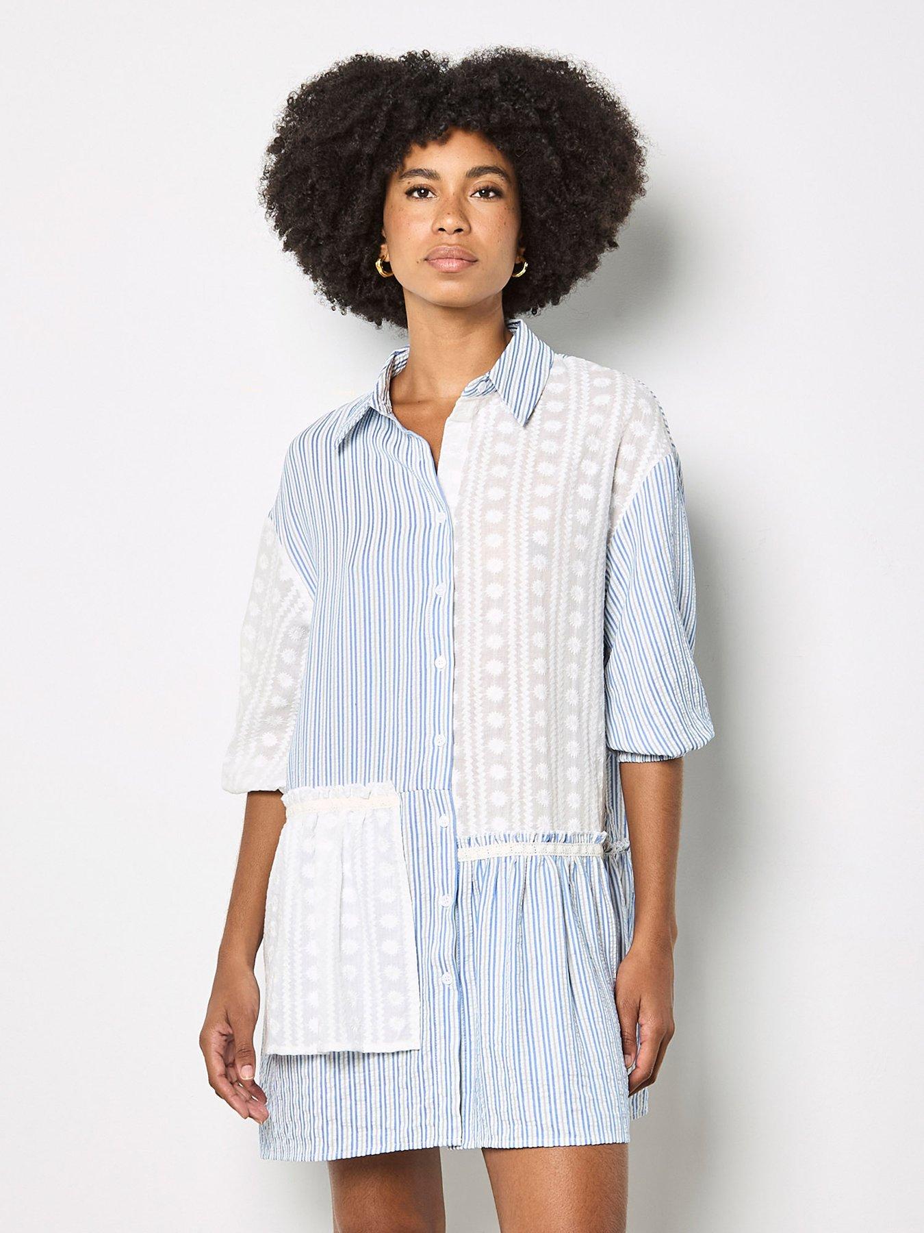 Image 1 of 5 of Apricot Embroidered Cotton Stripe Dress