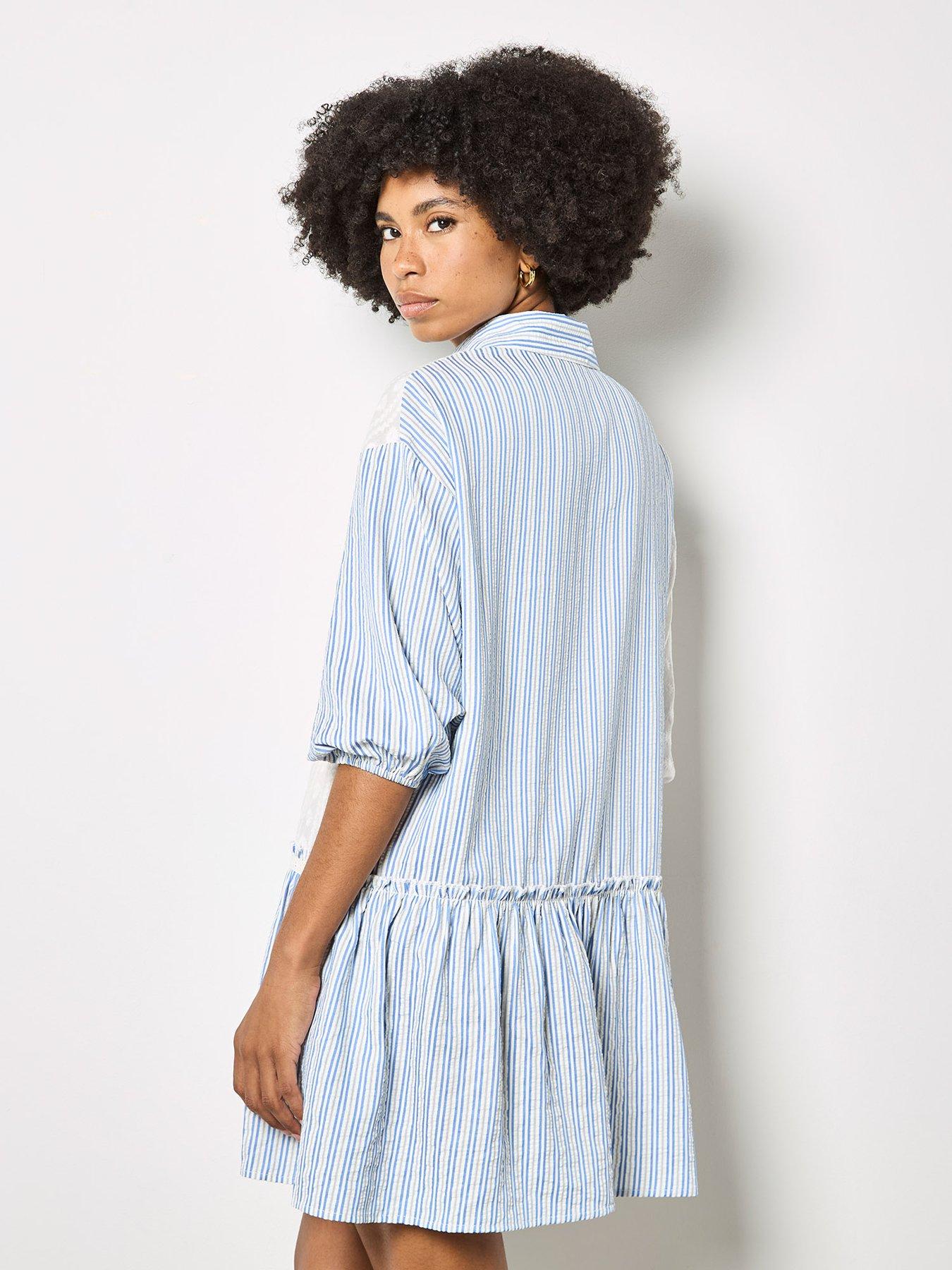 Image 2 of 5 of Apricot Embroidered Cotton Stripe Dress