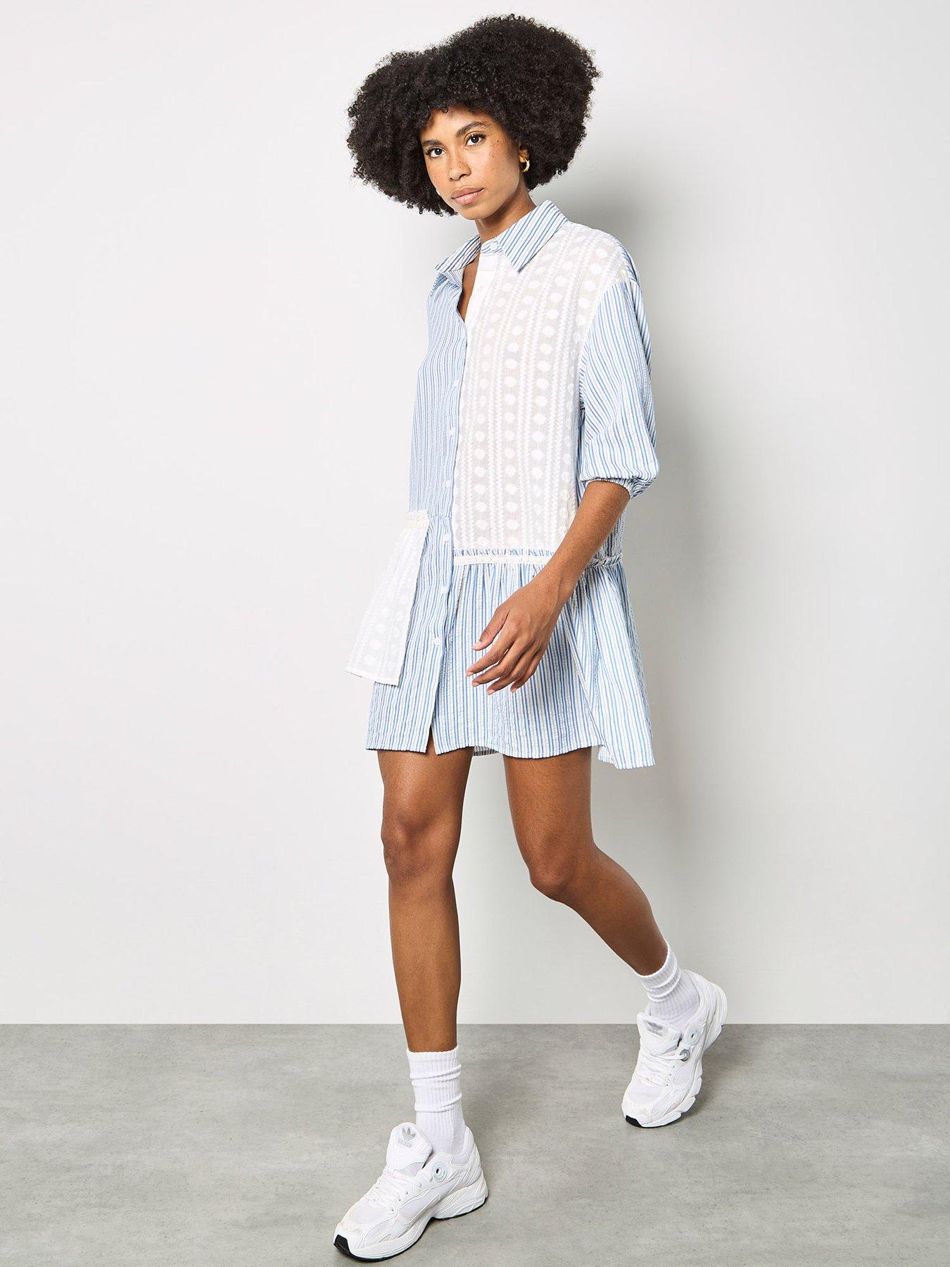 Image 3 of 5 of Apricot Embroidered Cotton Stripe Dress