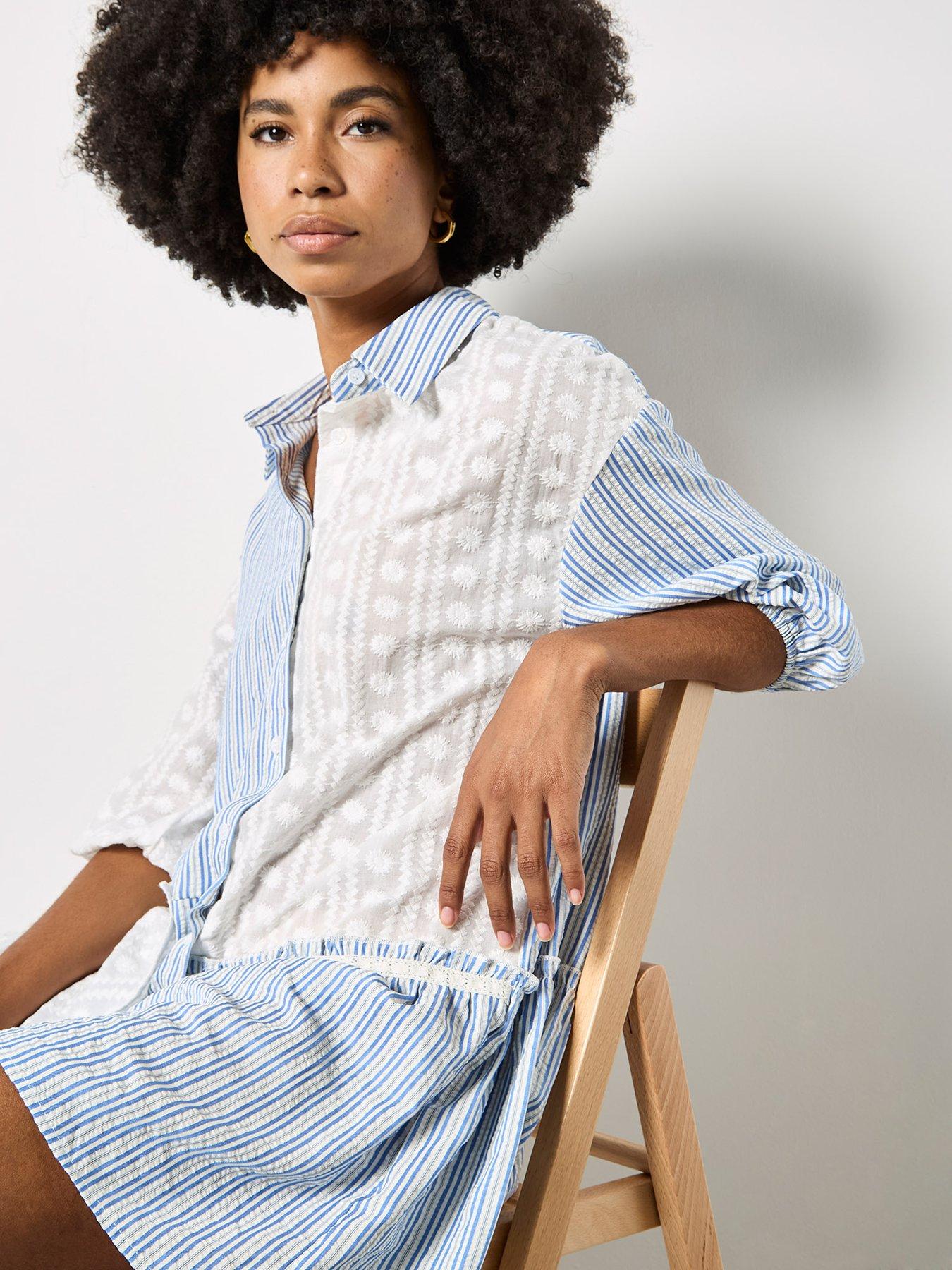 Image 4 of 5 of Apricot Embroidered Cotton Stripe Dress