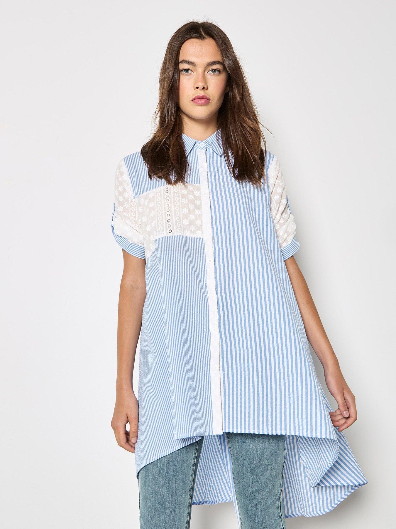 Apricot Mix Match Embroidered Stripe Hi Low Shirt