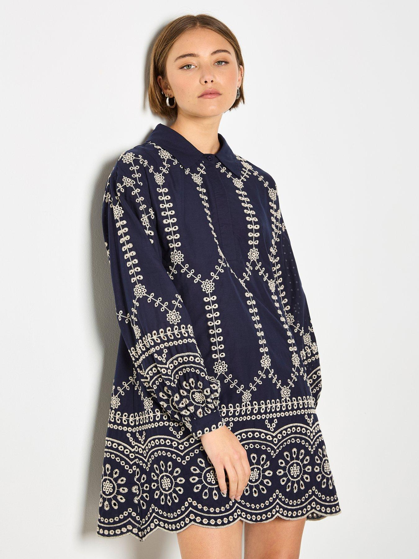 Apricot Two tone Broderie Swing Shirt Dress