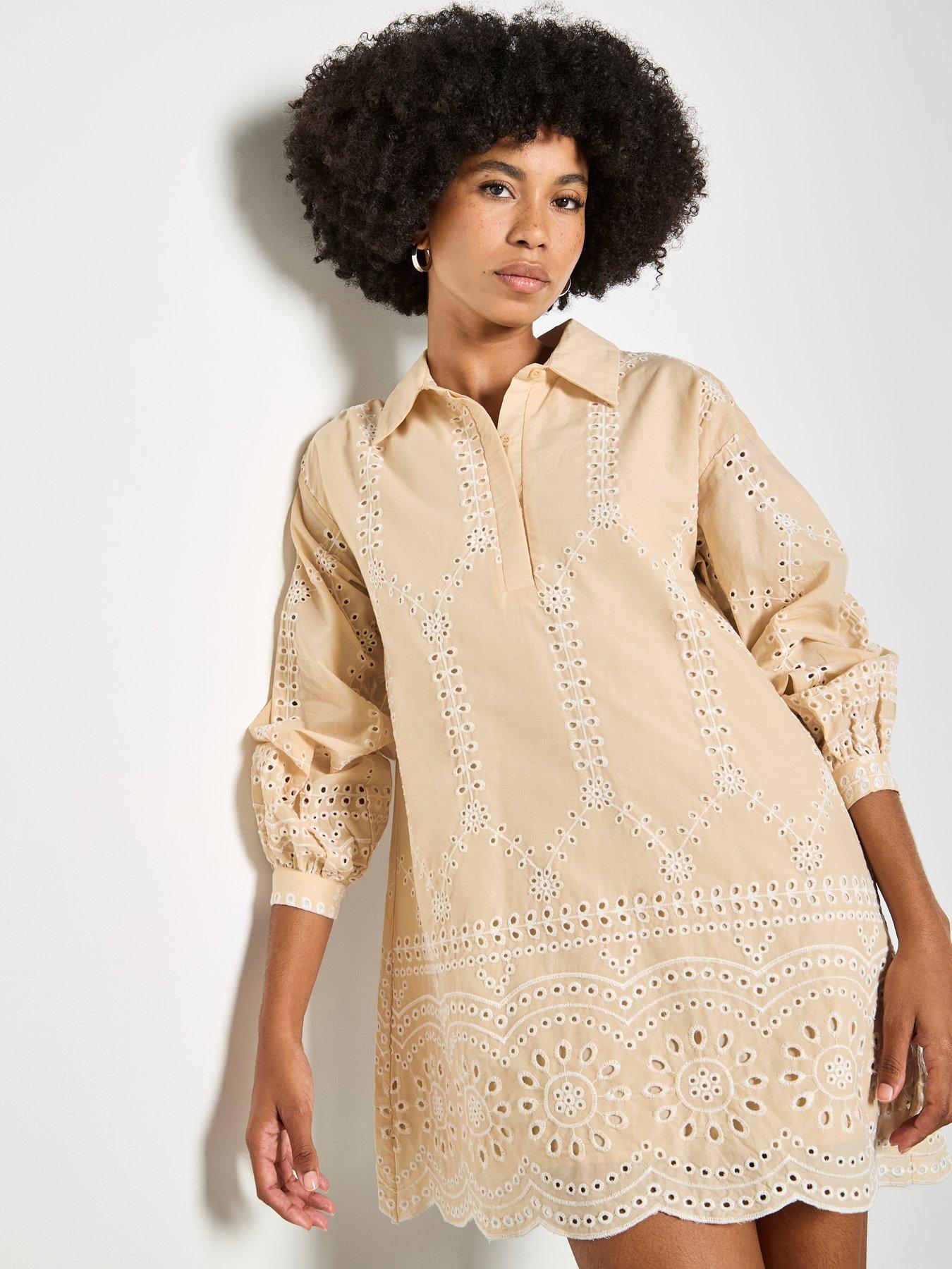 Apricot Two tone Broderie Swing Shirt Dress